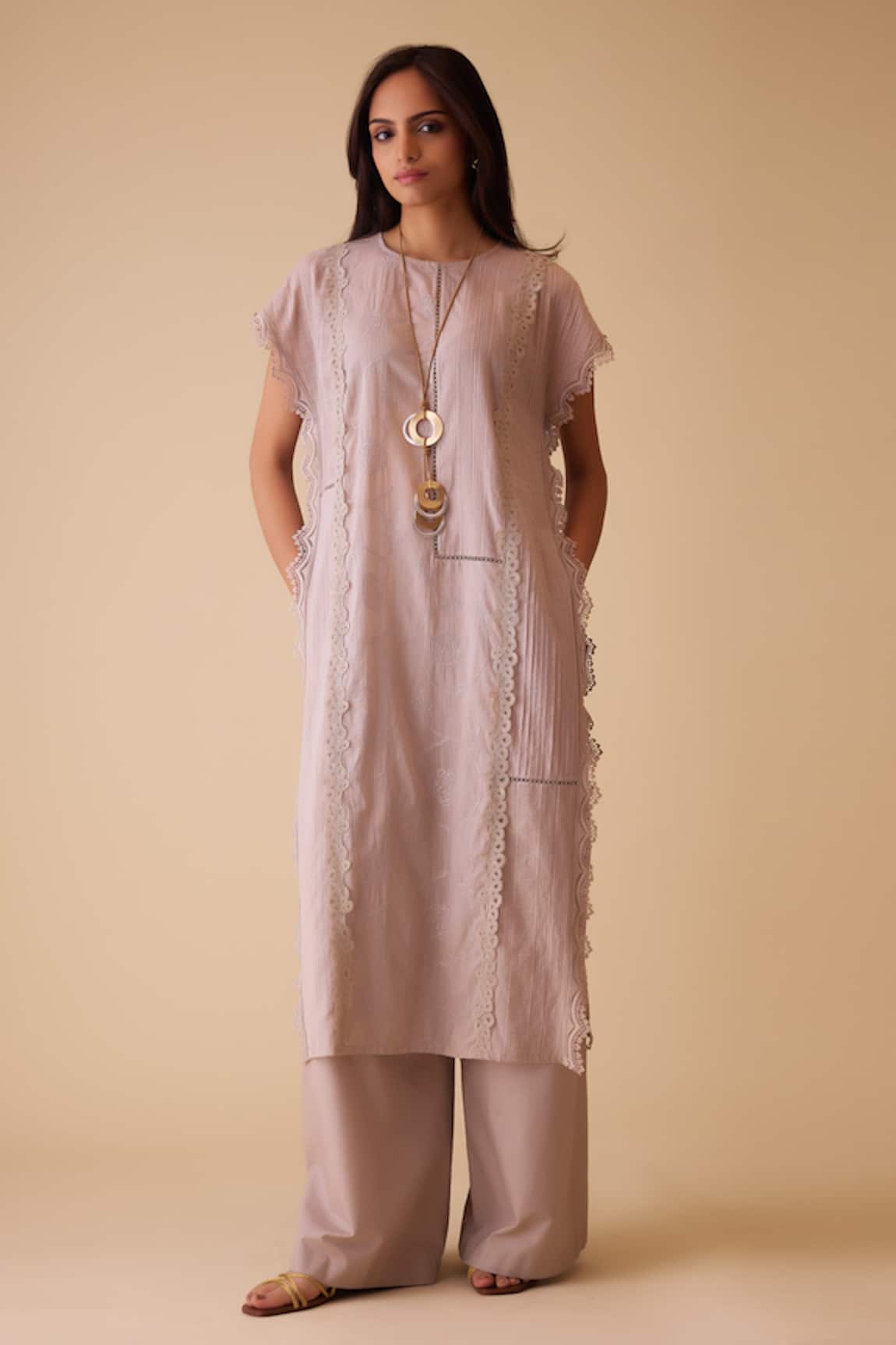 BUNKA Delna Beige Palazzo Pants 