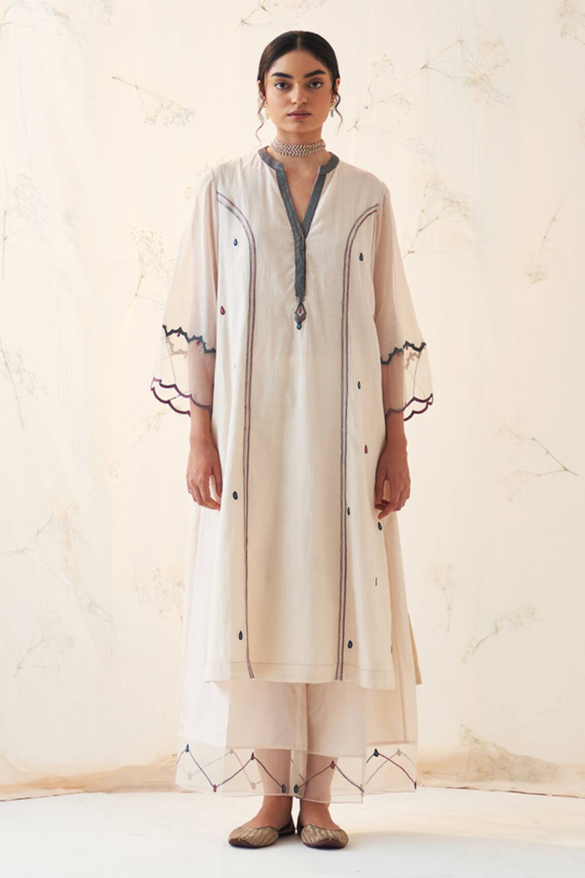 JANKI INDIA Ivory Chanderi Kurta Set with Dupatta 