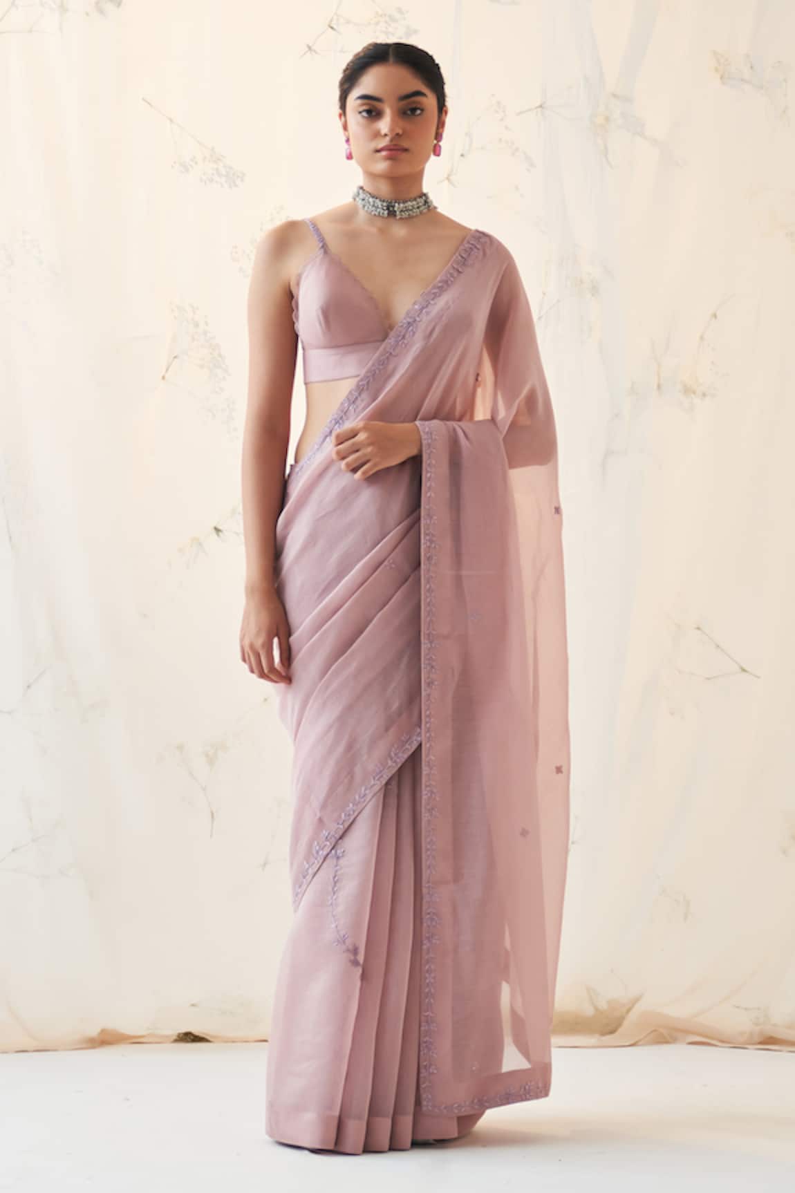 JANKI INDIA Lavender Chanderi Saree Set 