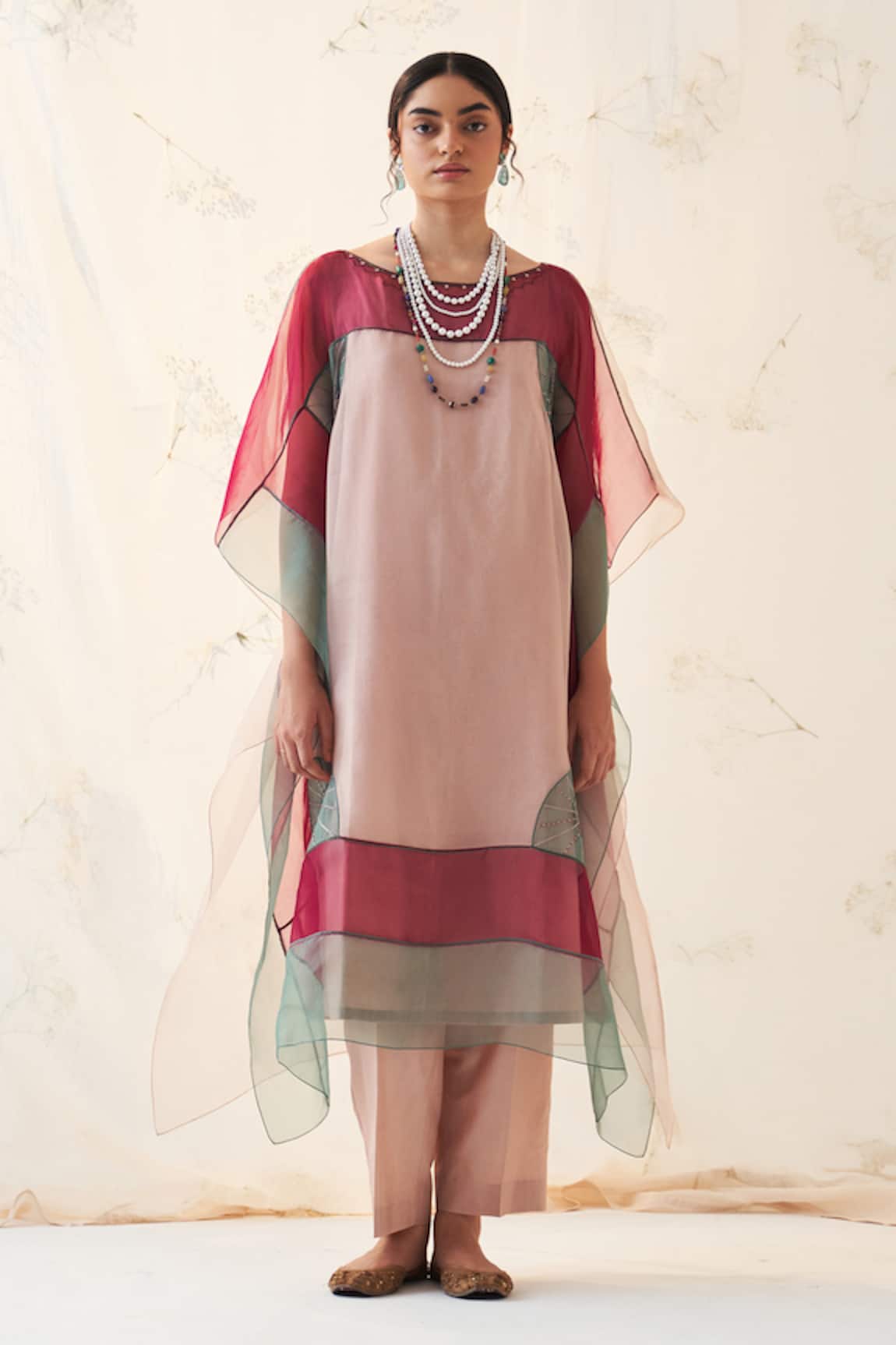 JANKI INDIA Rose Gold Organza Kaftan Set 