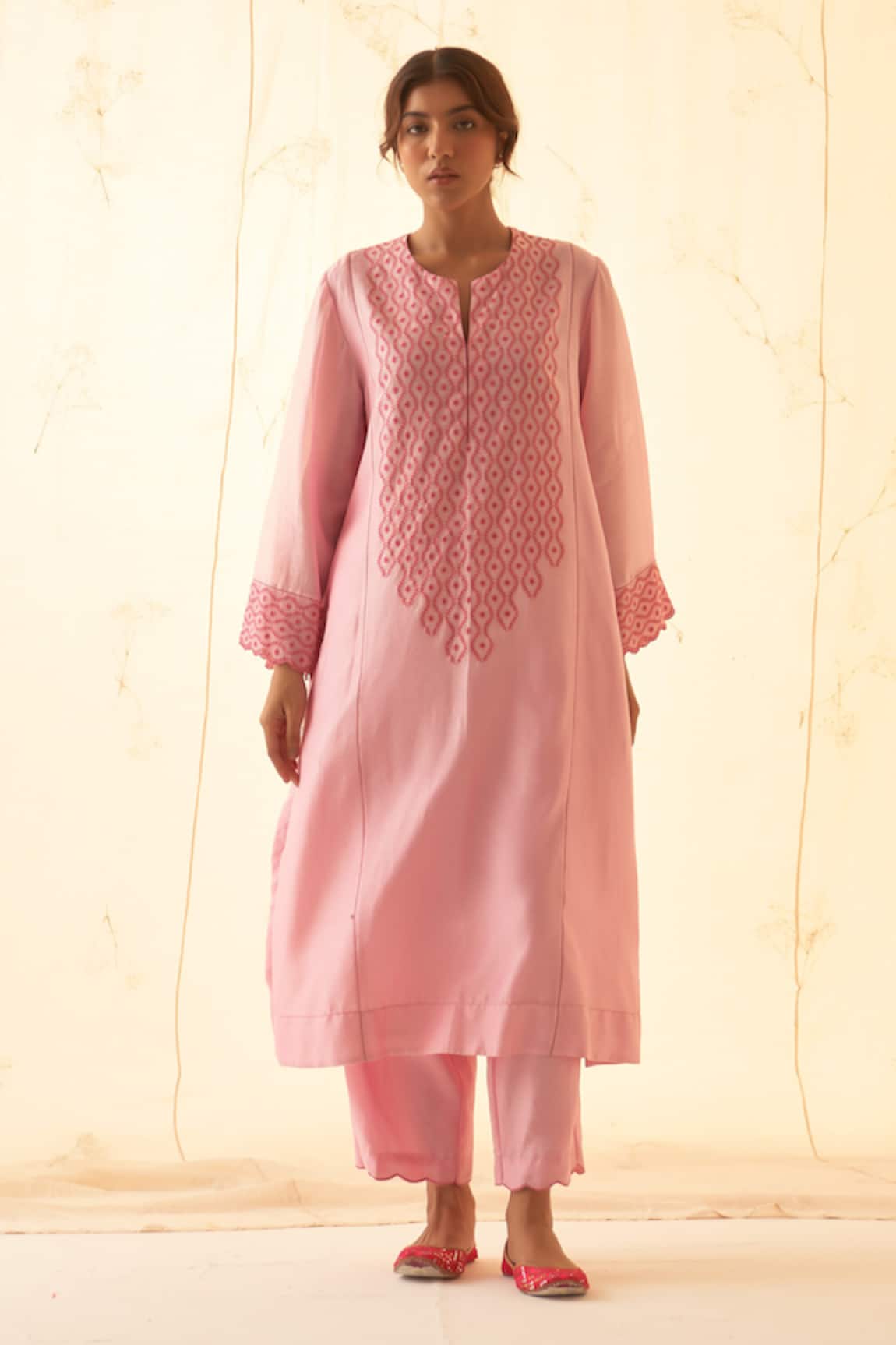 JANKI INDIA Pink Embroidered Kurta Set with Pant 