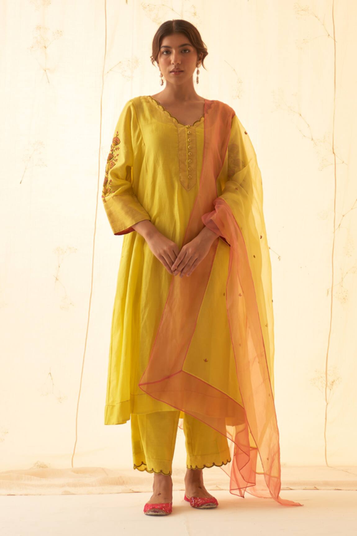 JANKI INDIA Yellow Embroidered Kurta Set With Dupatta 