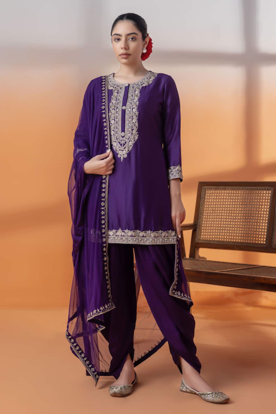 RAJ ARORA Purple Dapka Embellished Dhoti Set 