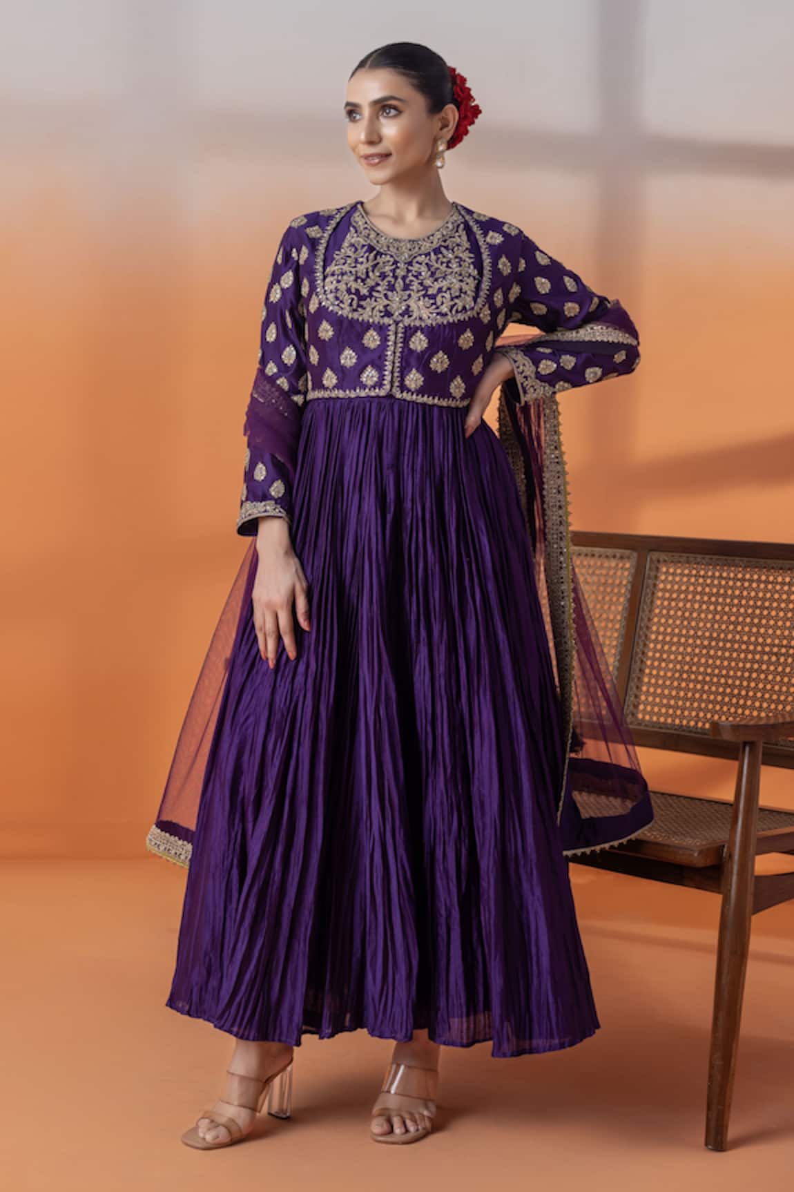 RAJ ARORA Purple Chanderi Embellished Anarkali Set 