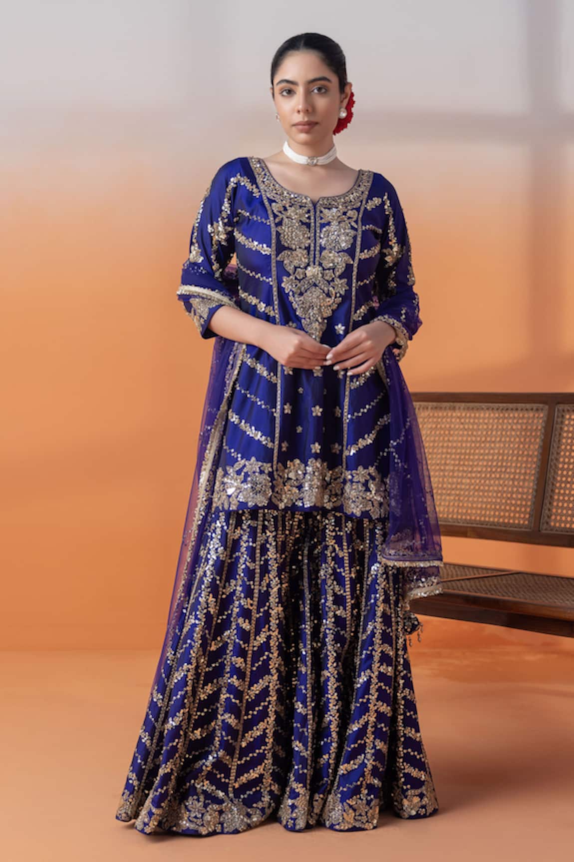 RAJ ARORA Purple Zardosi Gharara Set with Dupatta 