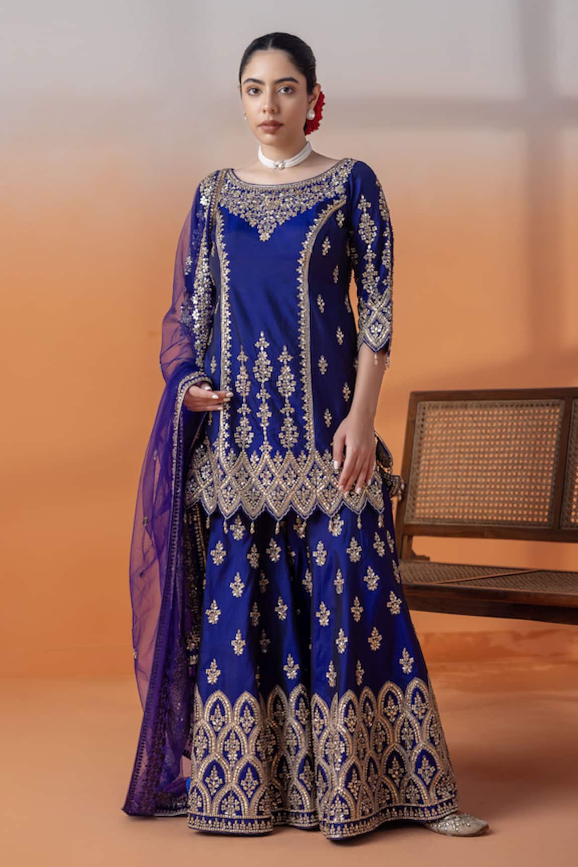 RAJ ARORA Purple Silk Applique Sharara Set 