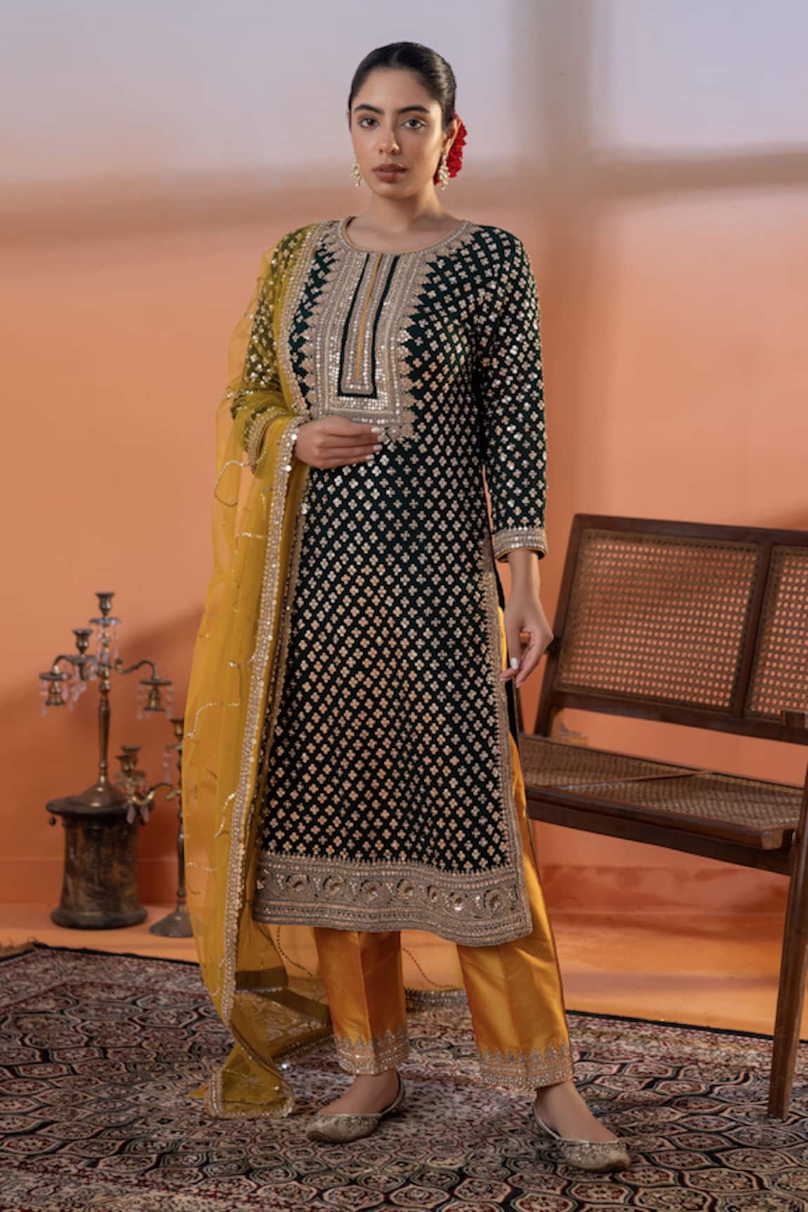 RAJ ARORA Bottle Green Georgette Jora Set 