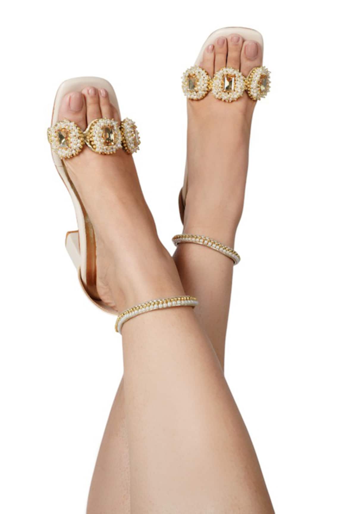 Vaidaan Gold Pearl Embellished Heels