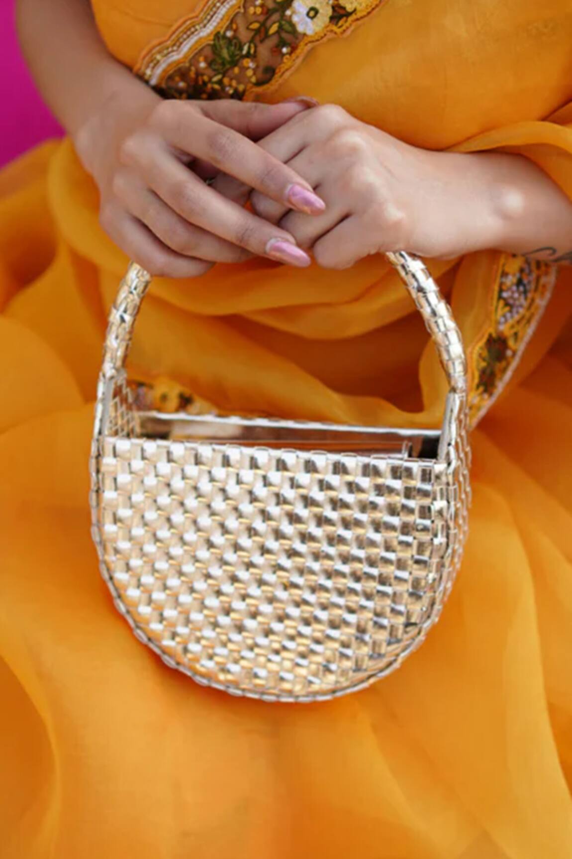Vaidaan Gold Faux Leather Clutch Bag 