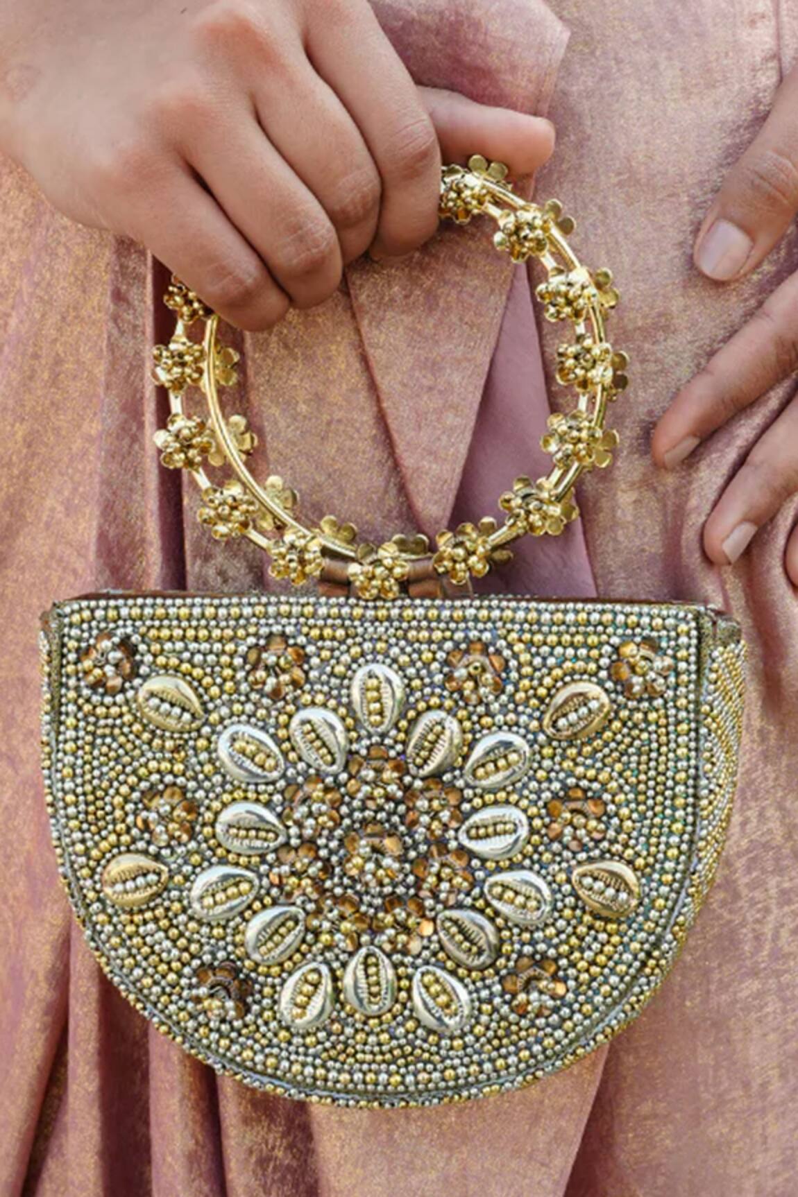 Vaidaan Antique Gold Designer Clutch Bag 