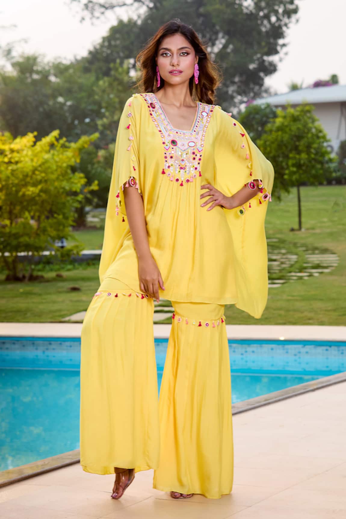 Aariyana Couture Yellow Hand Embroidered Kaftan & Gharara Set 