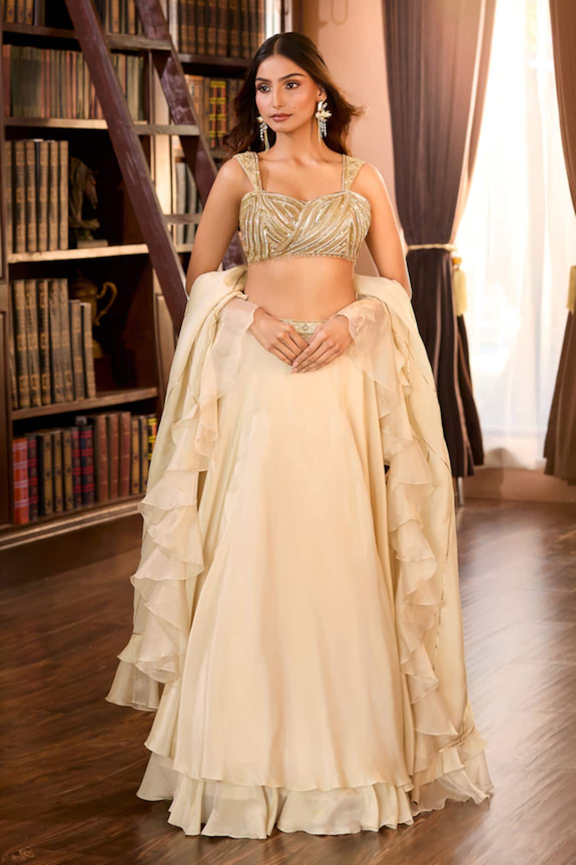 Aariyana Couture Gold Hand Embroidered Lehenga Set 