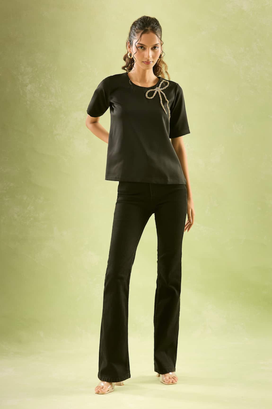 Samyukta Singhania Beaded Ribbon Embroidered Black Top 