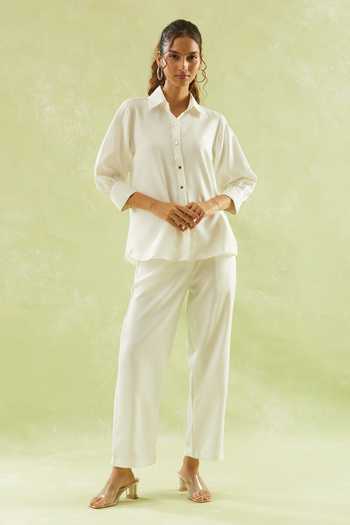 Naintara Bajaj Solid Puffed Sleeves Shirt & Pant Set 