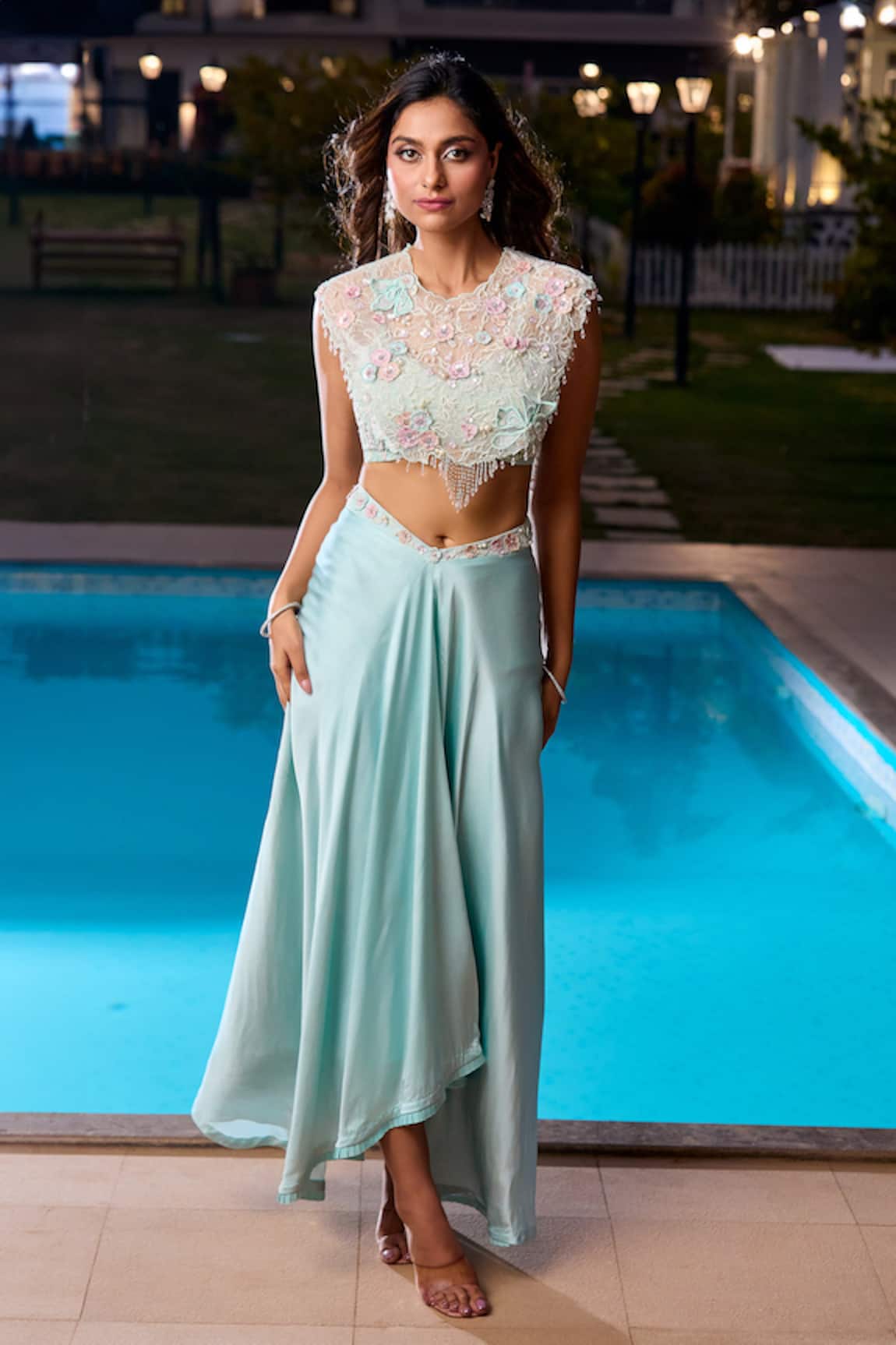Aariyana Couture Powder Blue Embroidered Cape Set 