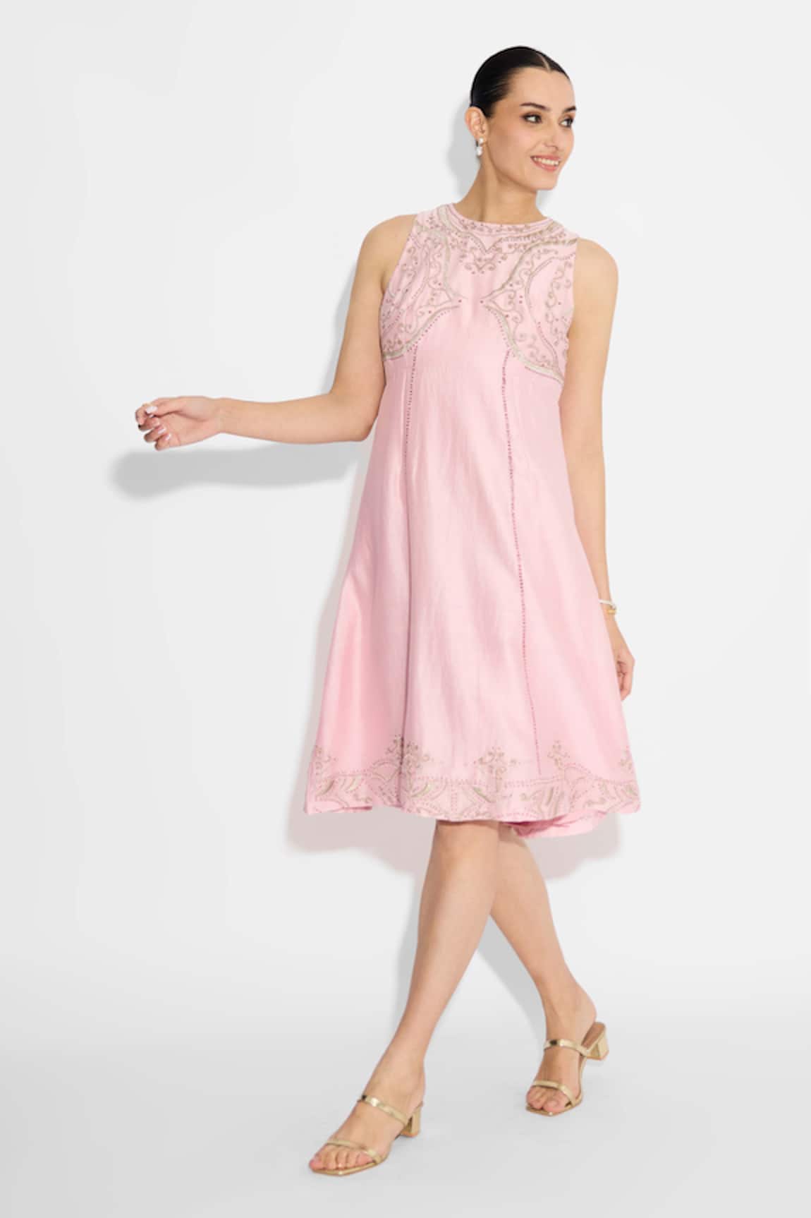 SHASHA GABA Embellished Rosette Pink Dress 