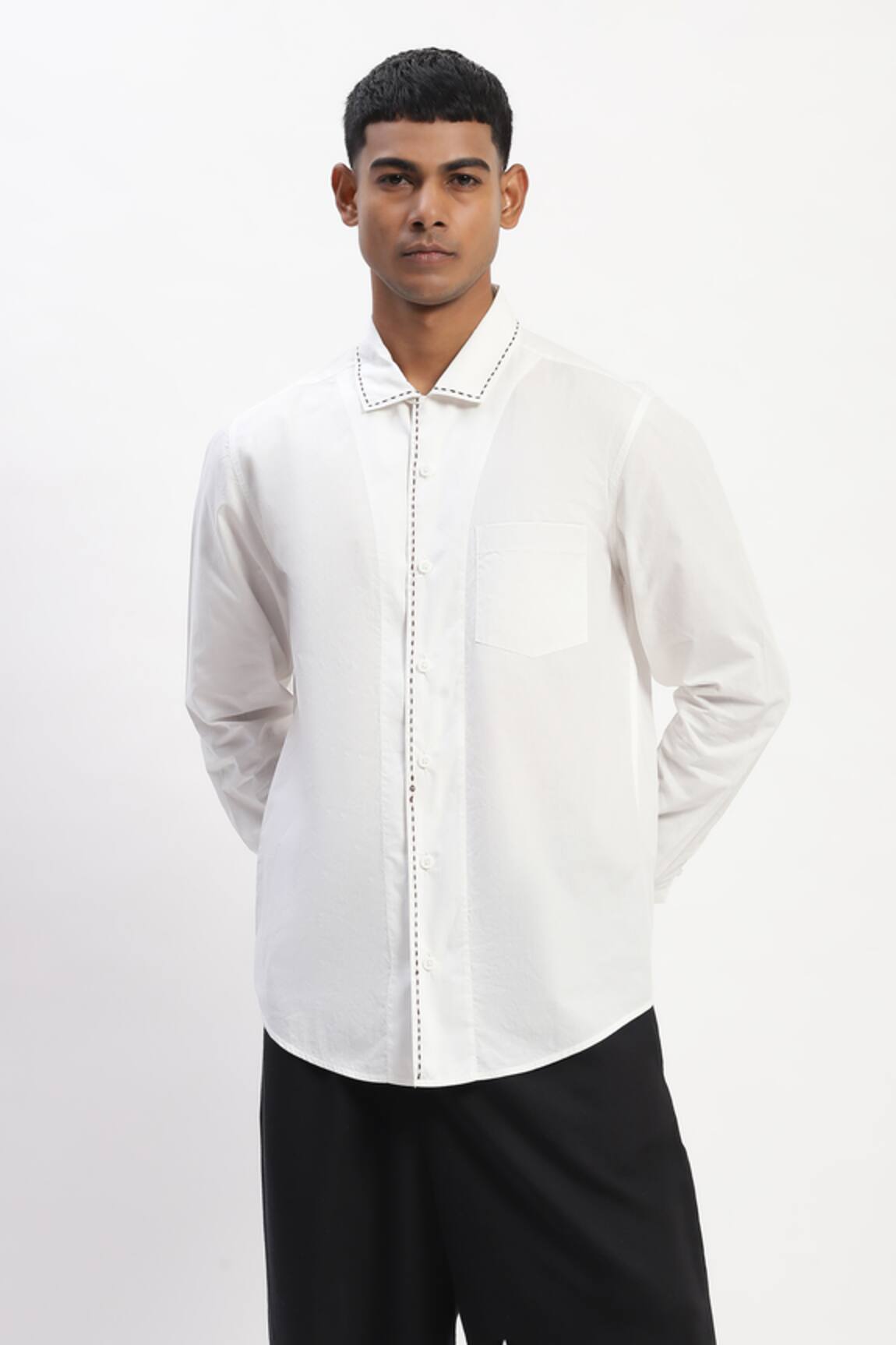 ABRAHAM AND THAKORE Engineered Kantha White Shirt 