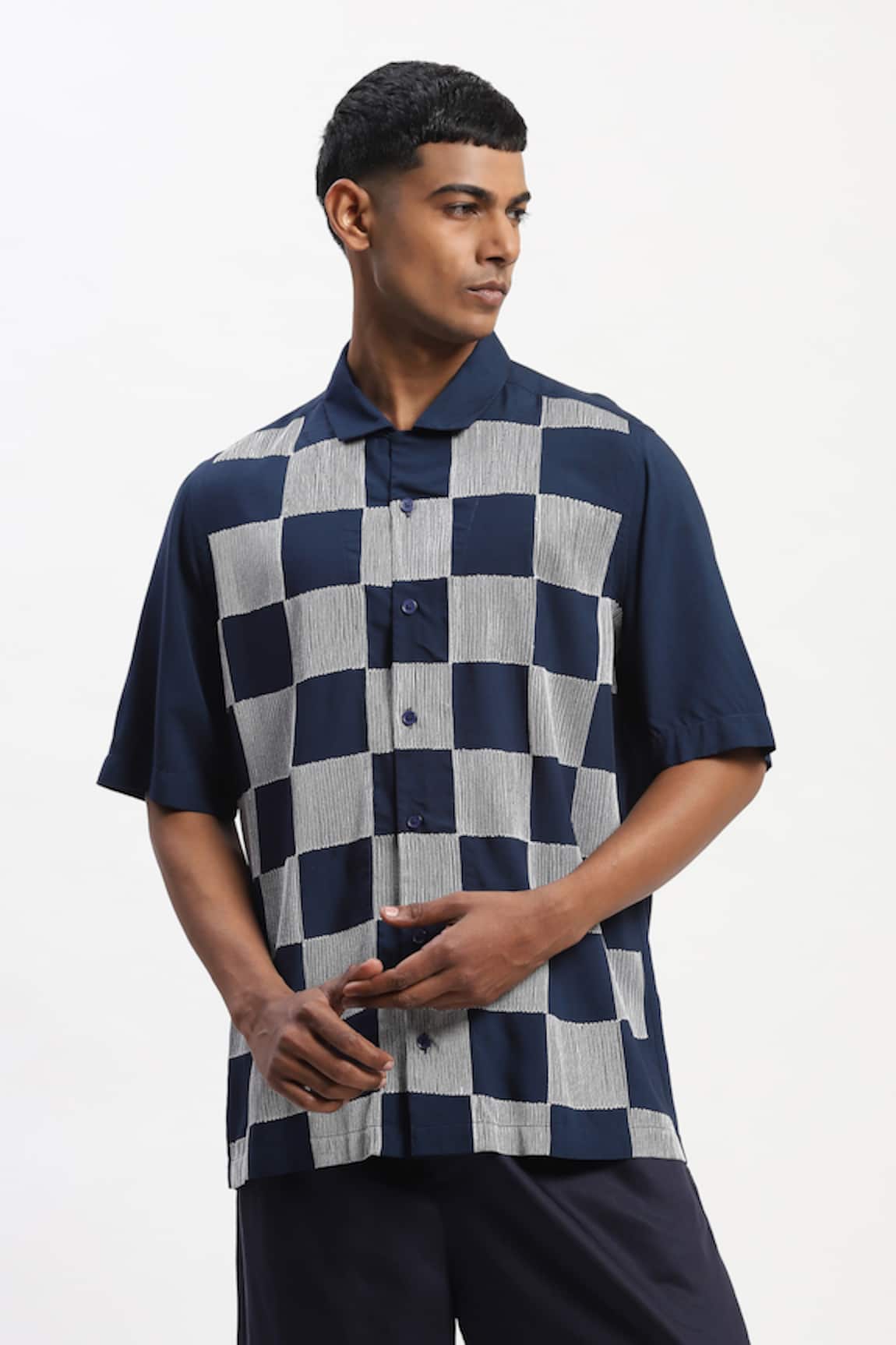 Abraham And Thakore Crewel Embroidered Checker T-Shirt 