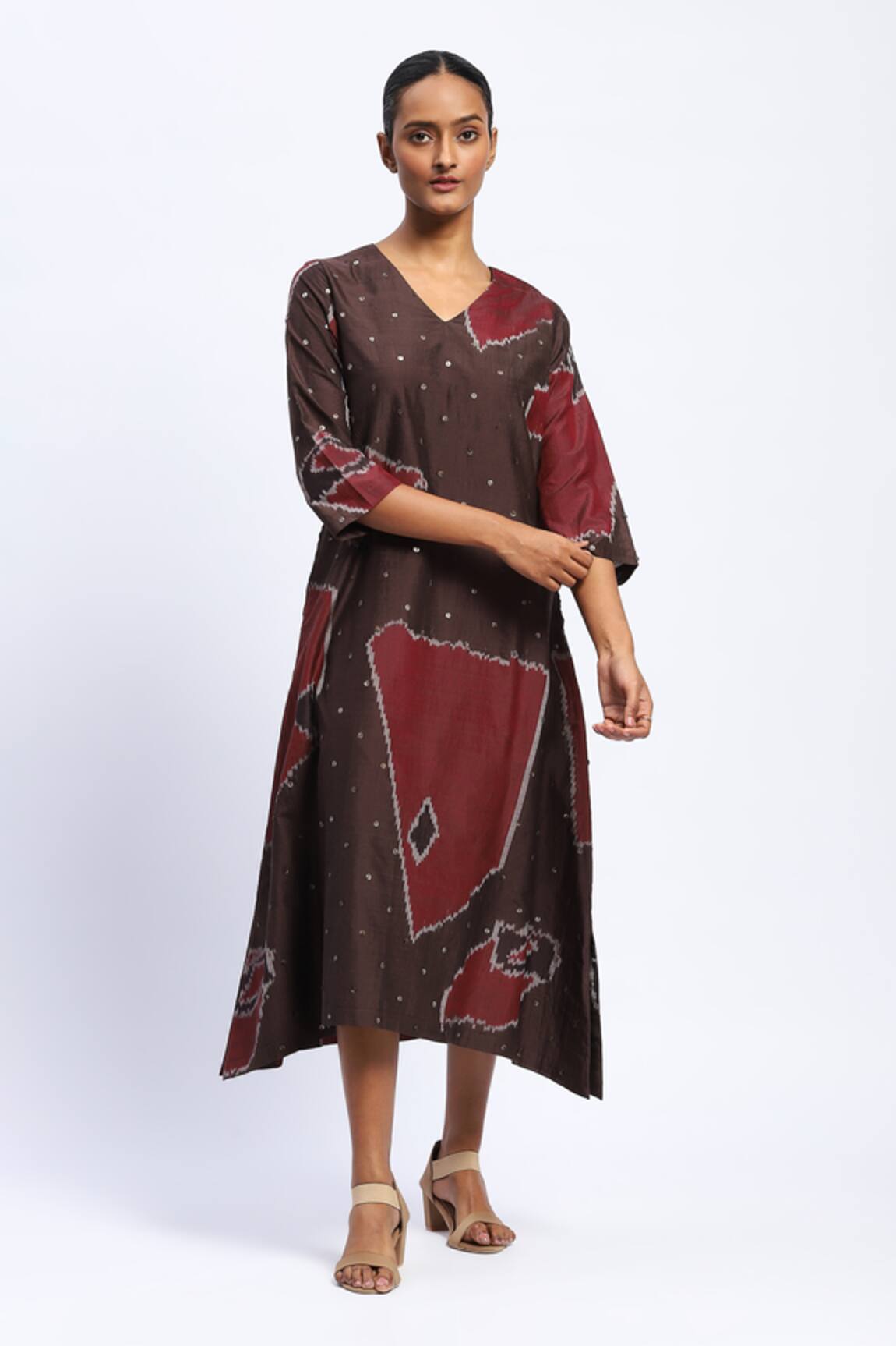 Abraham And Thakore Bark Cloth Ikat Midi Dress 