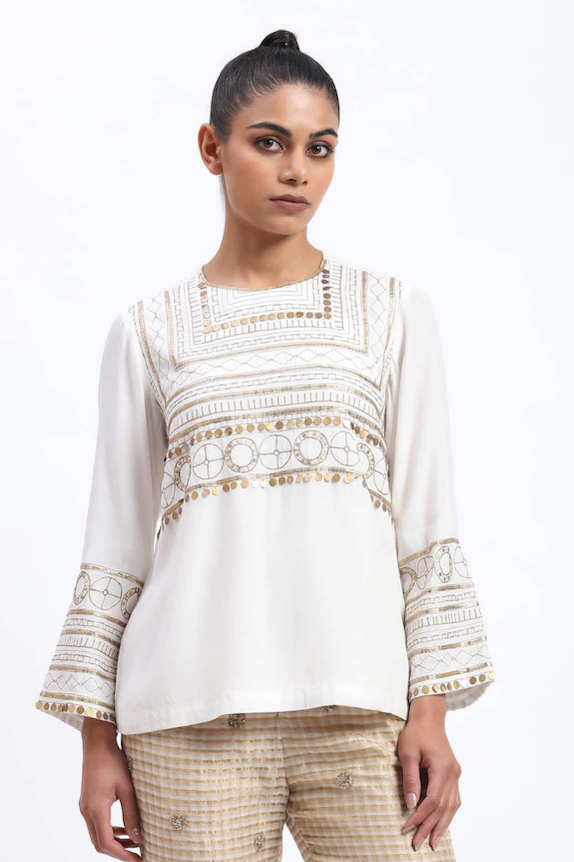 ABRAHAM AND THAKORE Tribal Zari Embroidery Top 