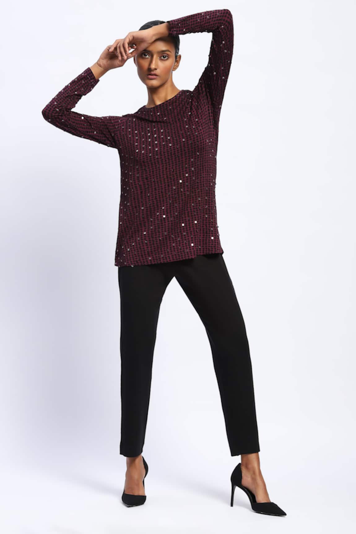 ABRAHAM AND THAKORE Embellished Dot Print Purple Top 