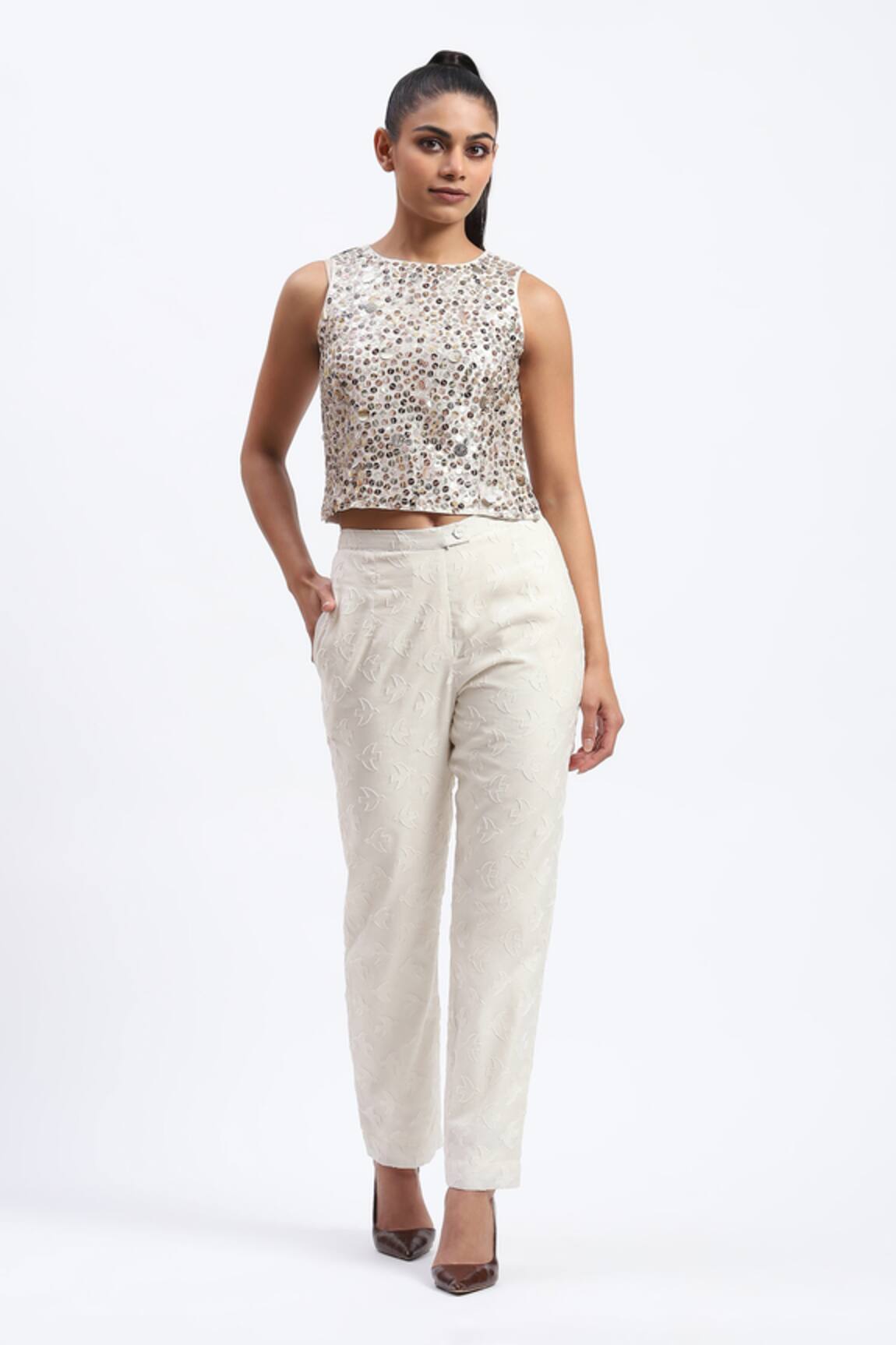 ABRAHAM AND THAKORE Bird Cutwork Trouser 