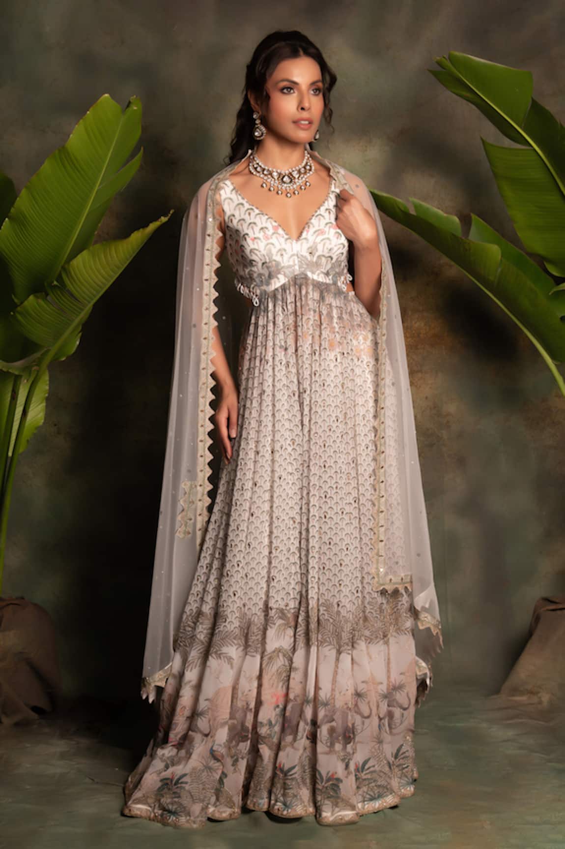 Archana Kochhar Ivory Georgette Anarkali Set 