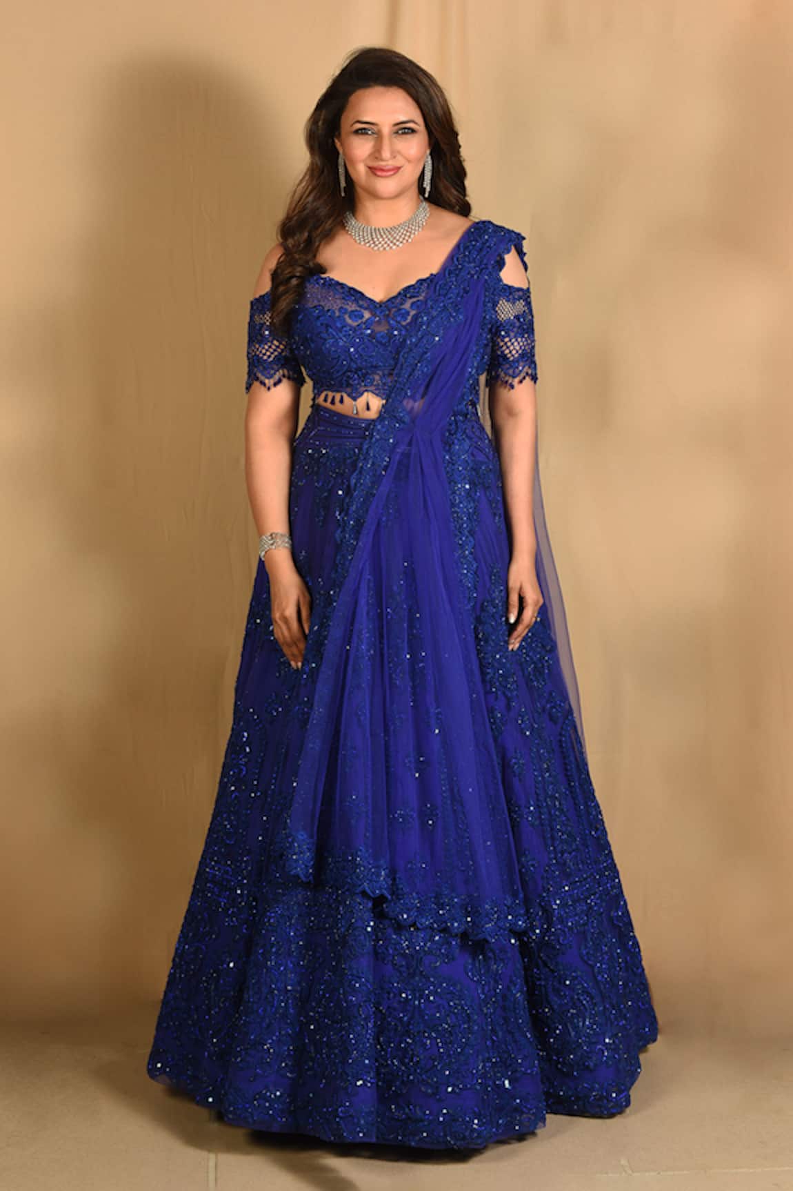Archana Kochhar Royal Blue Fusion Lehenga Set 