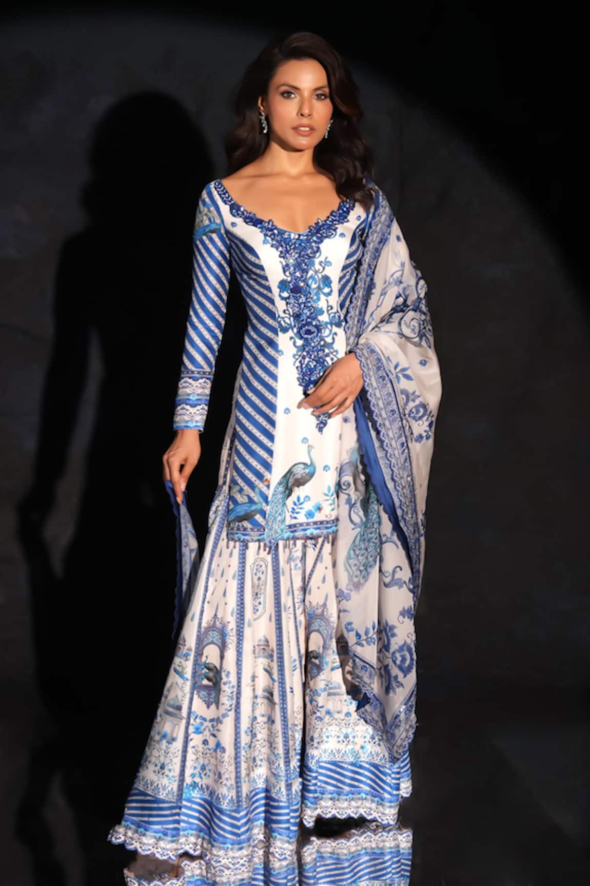 Archana Kochhar Designer Blue & White Sharara Set 