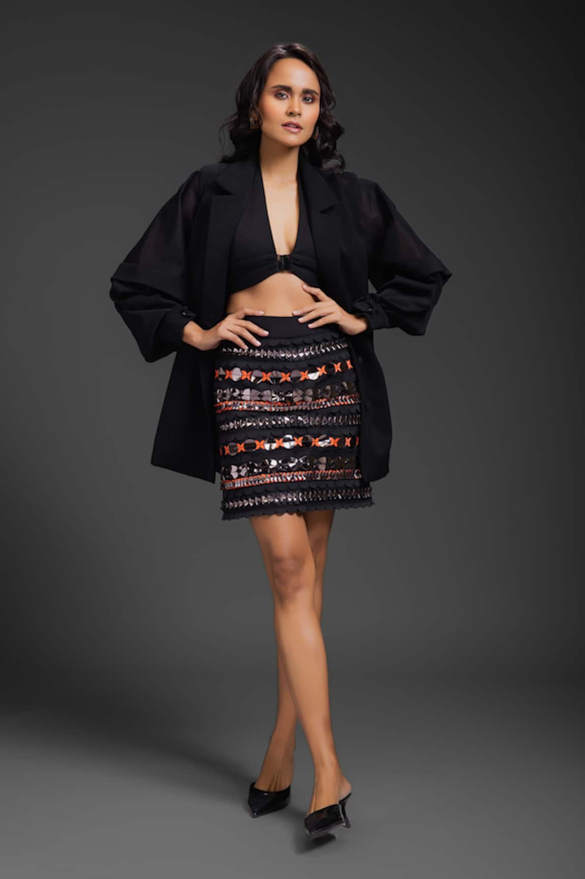 Deepika Arora Designer Black Rozella Crepe Skirt 