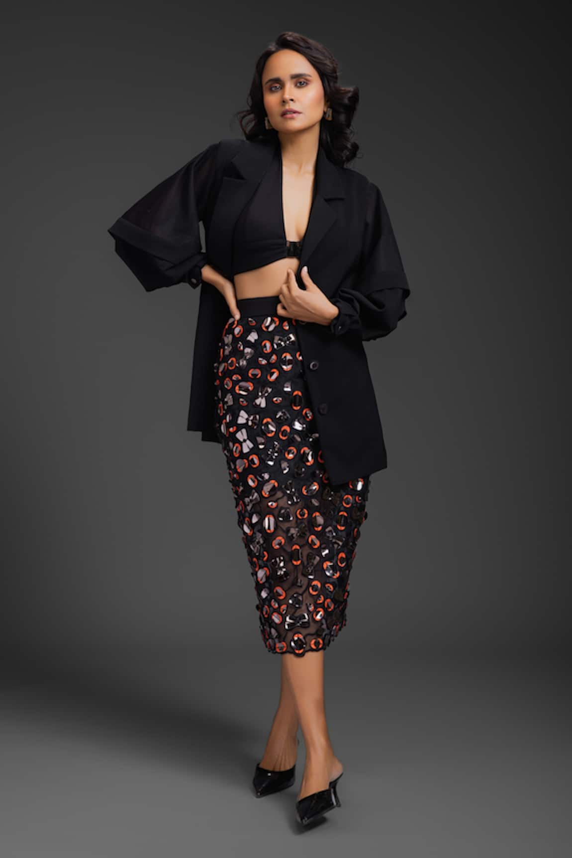 Deepika Arora Black Designer Blazer & Skirt Set 