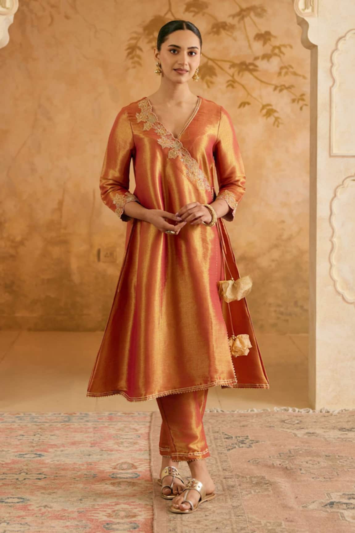Nero India Orange Tissue Kurta & Pant Set 