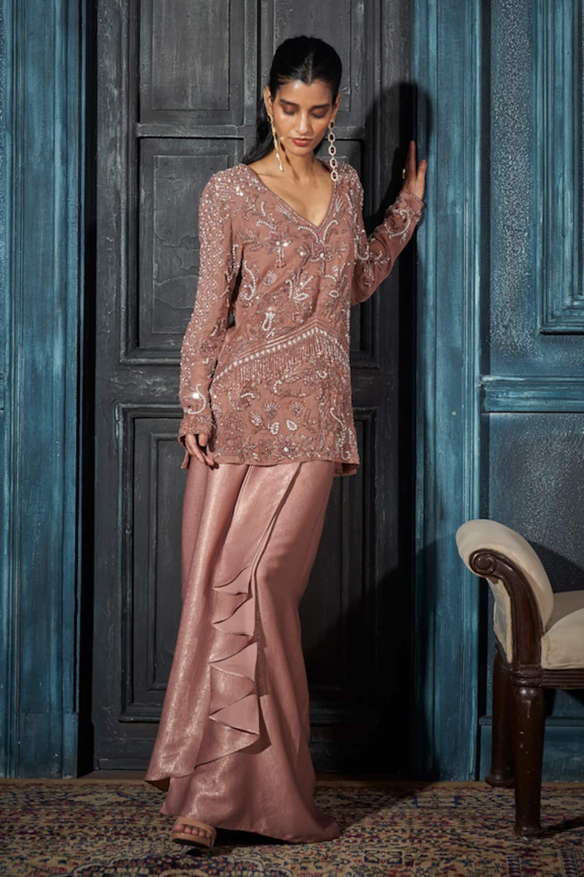 Rimple Agrawal Rose Gold Embroidered Kurta Set 