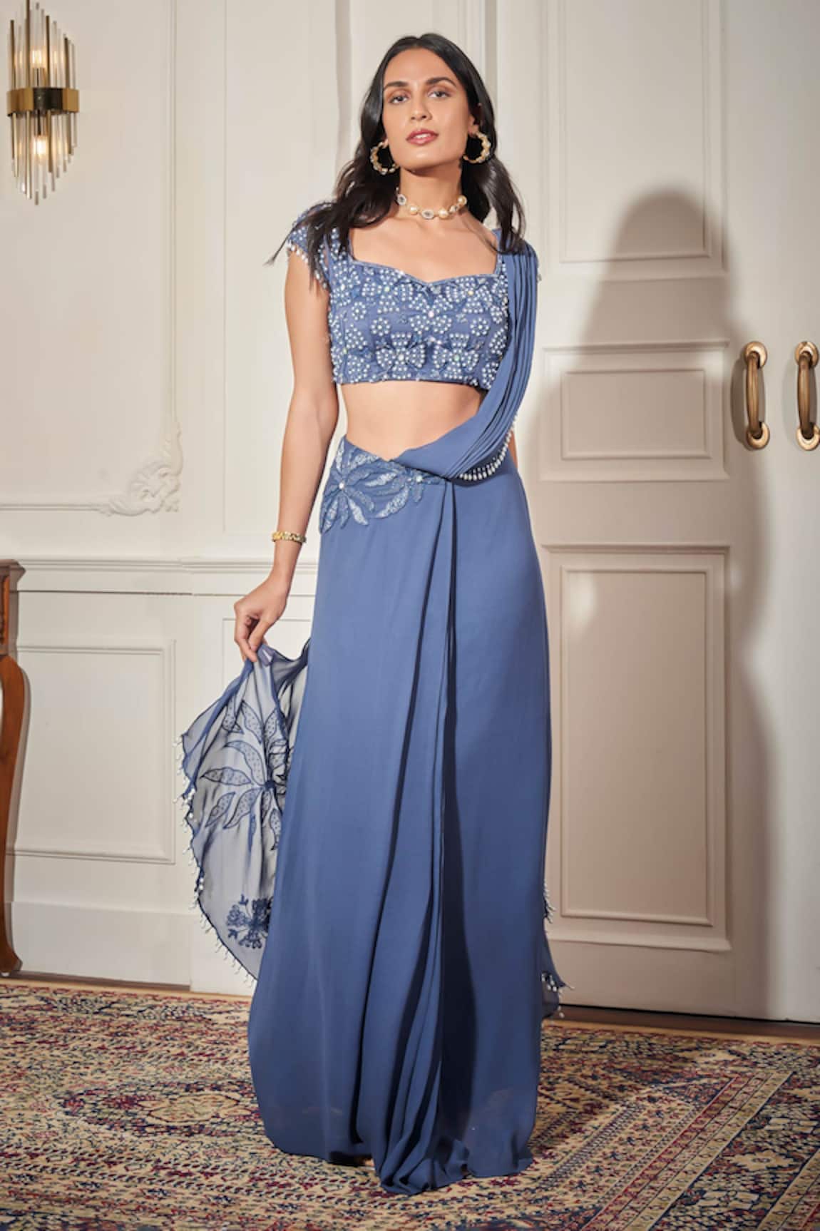 Rimple Agrawal Designer Pre-Draped Saree & Blouse Set 