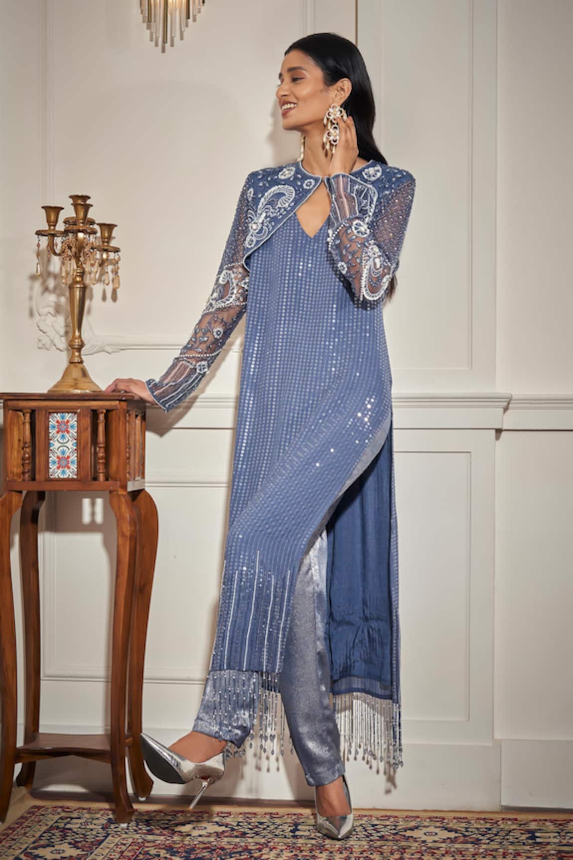 Rimple Agrawal Embroidered Blue Kurta Set With Cape 