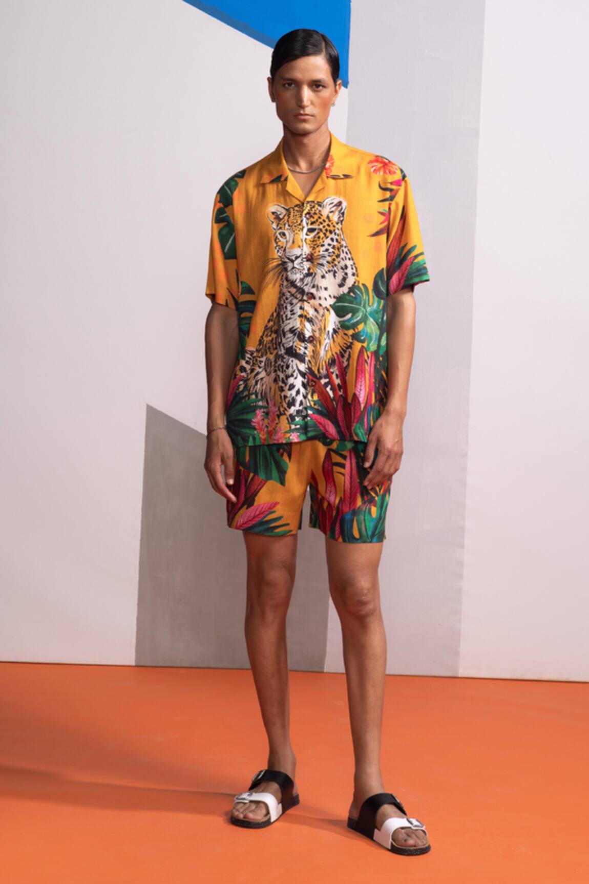 Nautanky Feral Flora Mustard Shirt & Shorts Set 