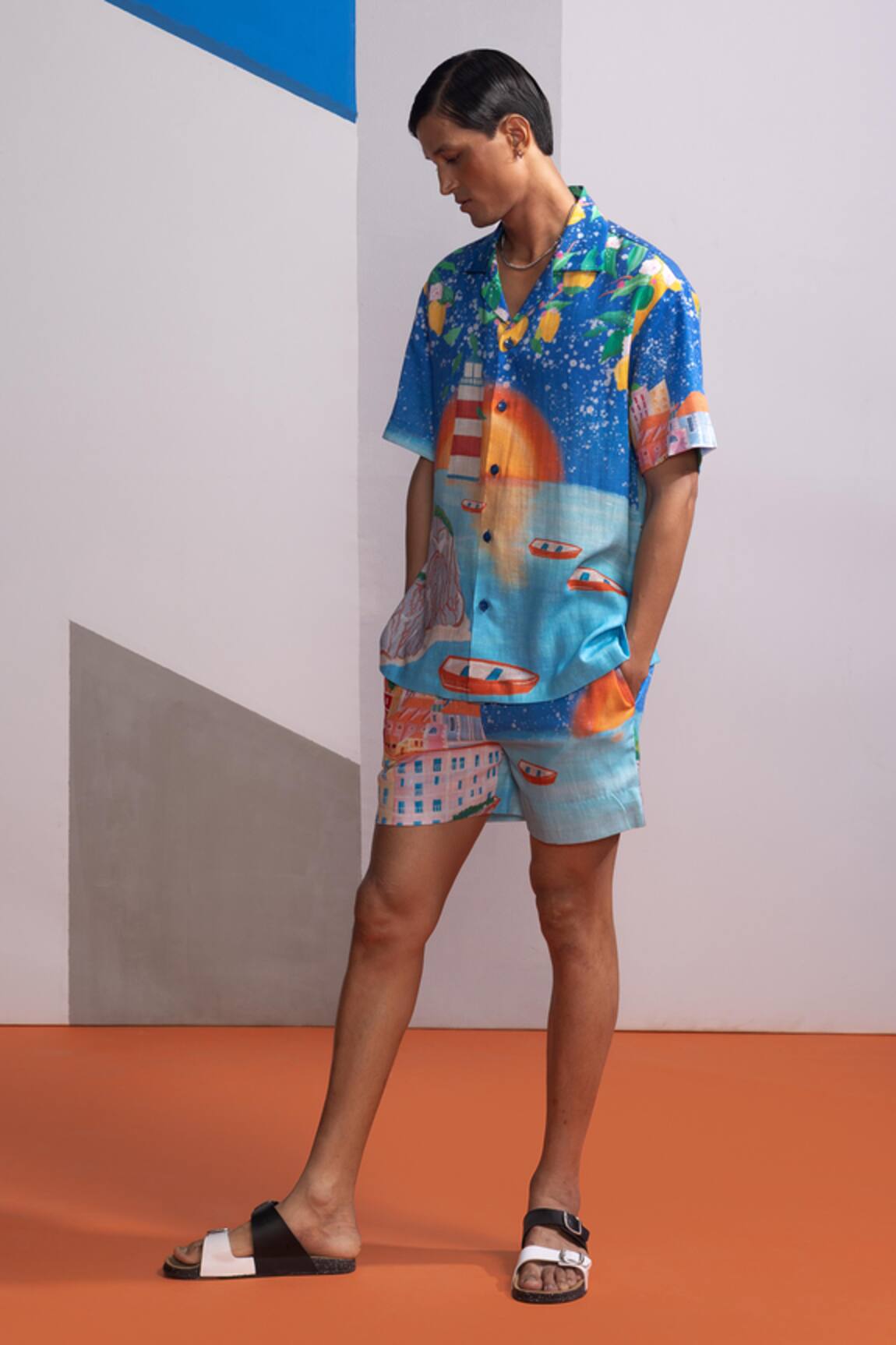 Nautanky Lemons & Boats Shirt with Shorts Set 