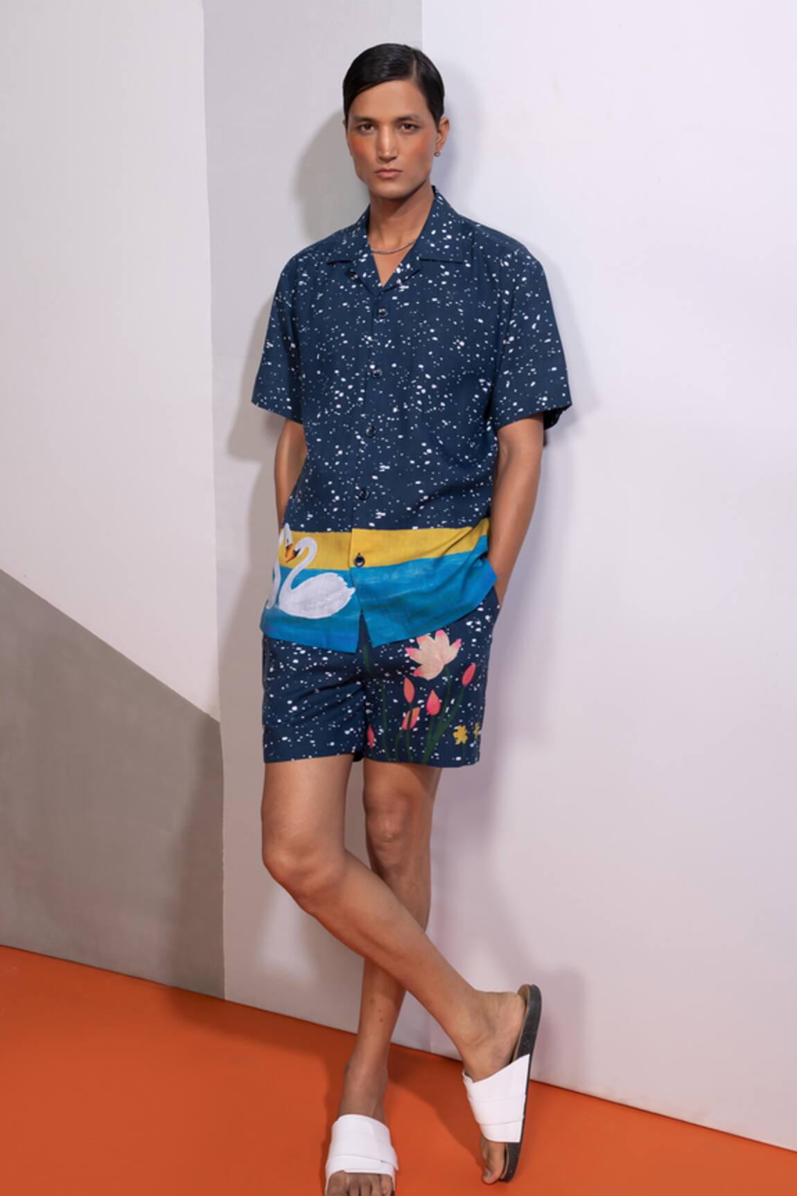 Nautanky Night Swan Shirt & Shorts Set 
