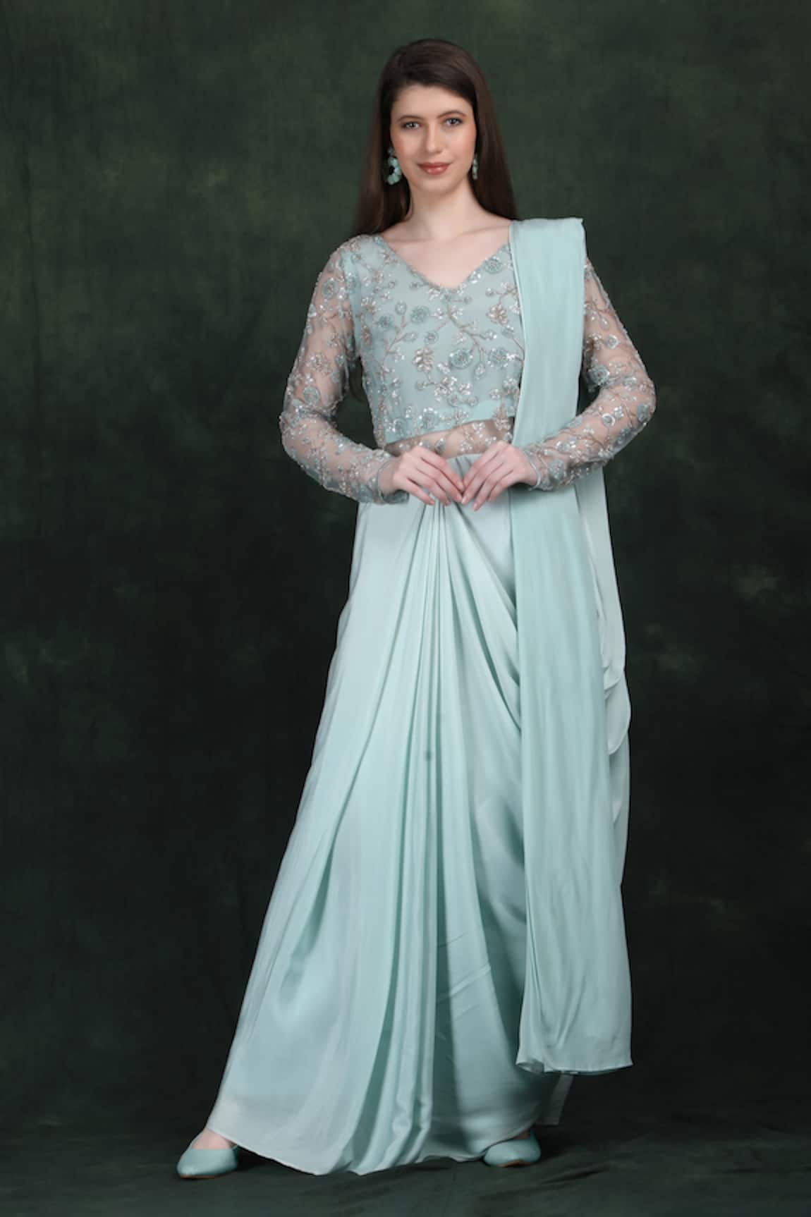 LABEL IVISH Hand Embroidered Draped Saree Gown 