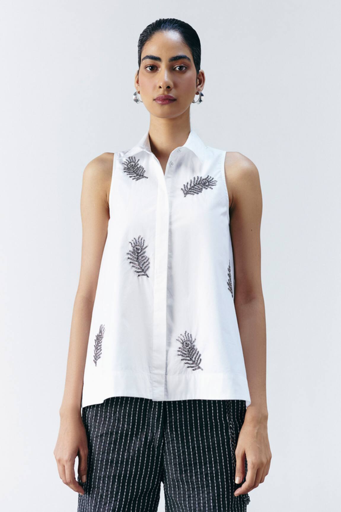 Mellowdrama Feather Embellished Cotton Shirt 