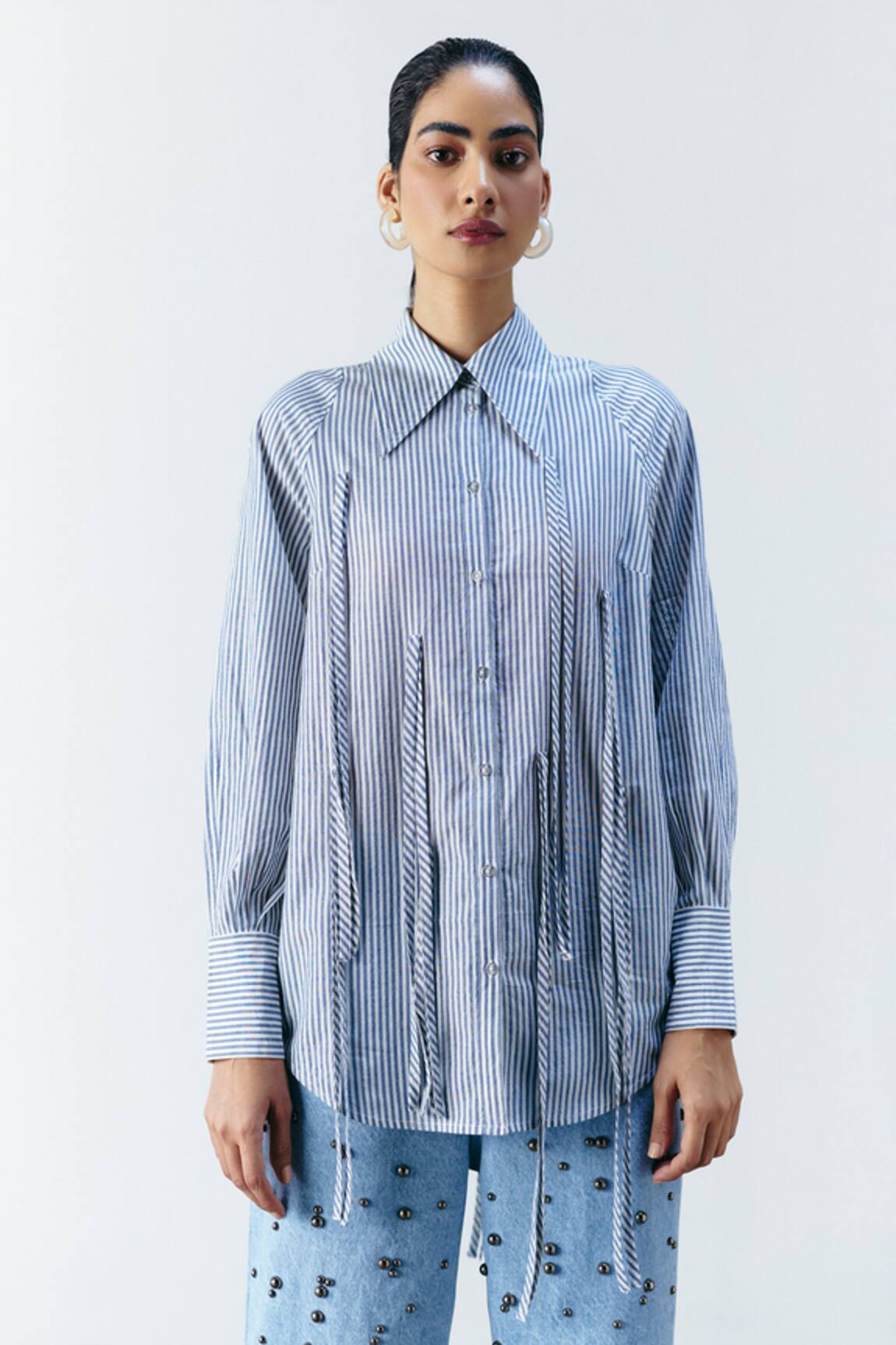 Mellowdrama Lurex Stripe Fringe Shirt 