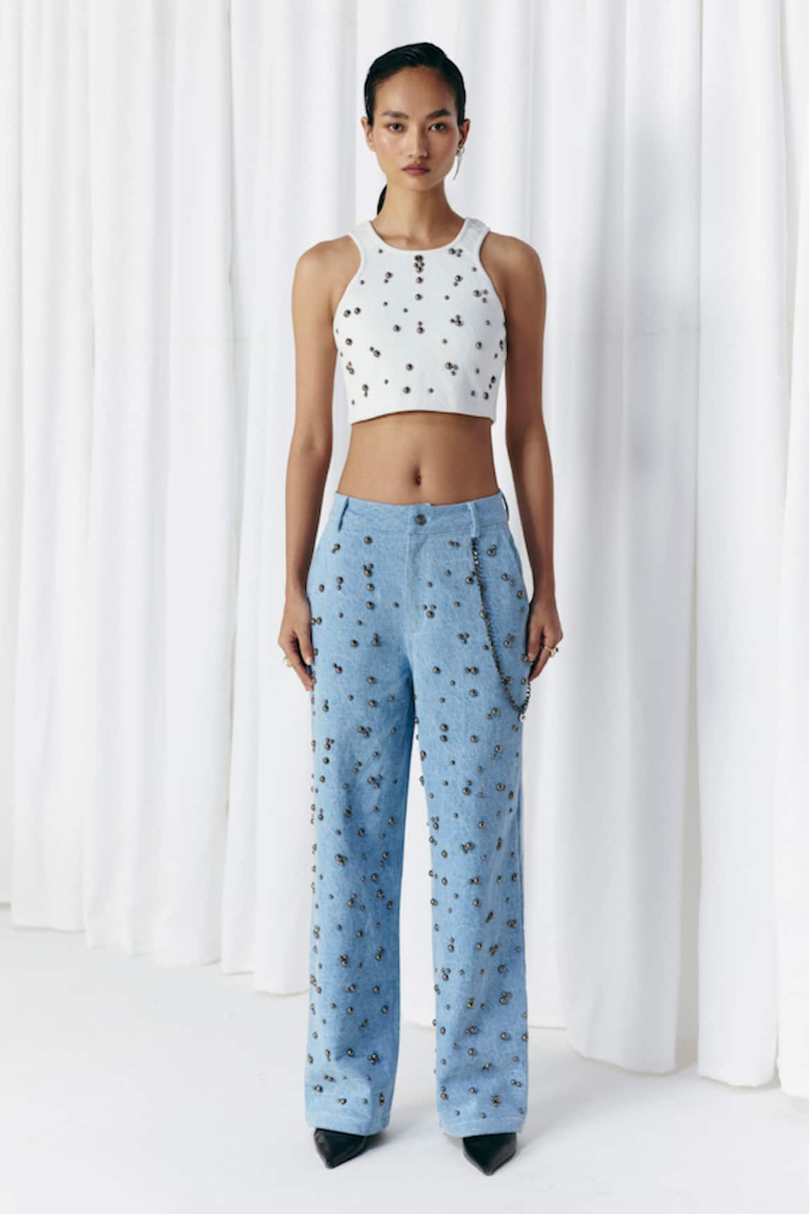 Mellowdrama White Studded Rib Crop Top 