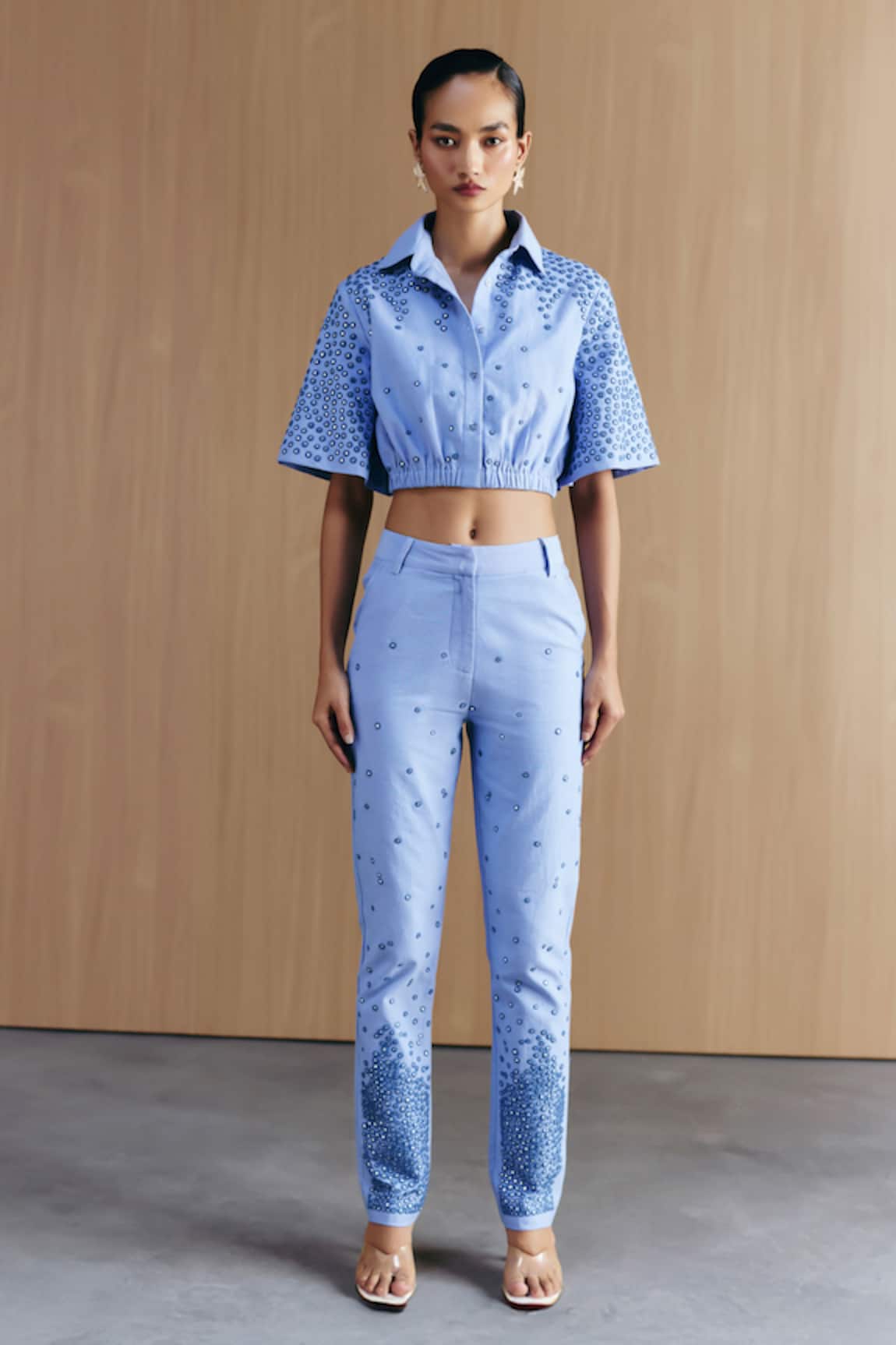 Mellowdrama Chambray Mirror Embellished Pants 