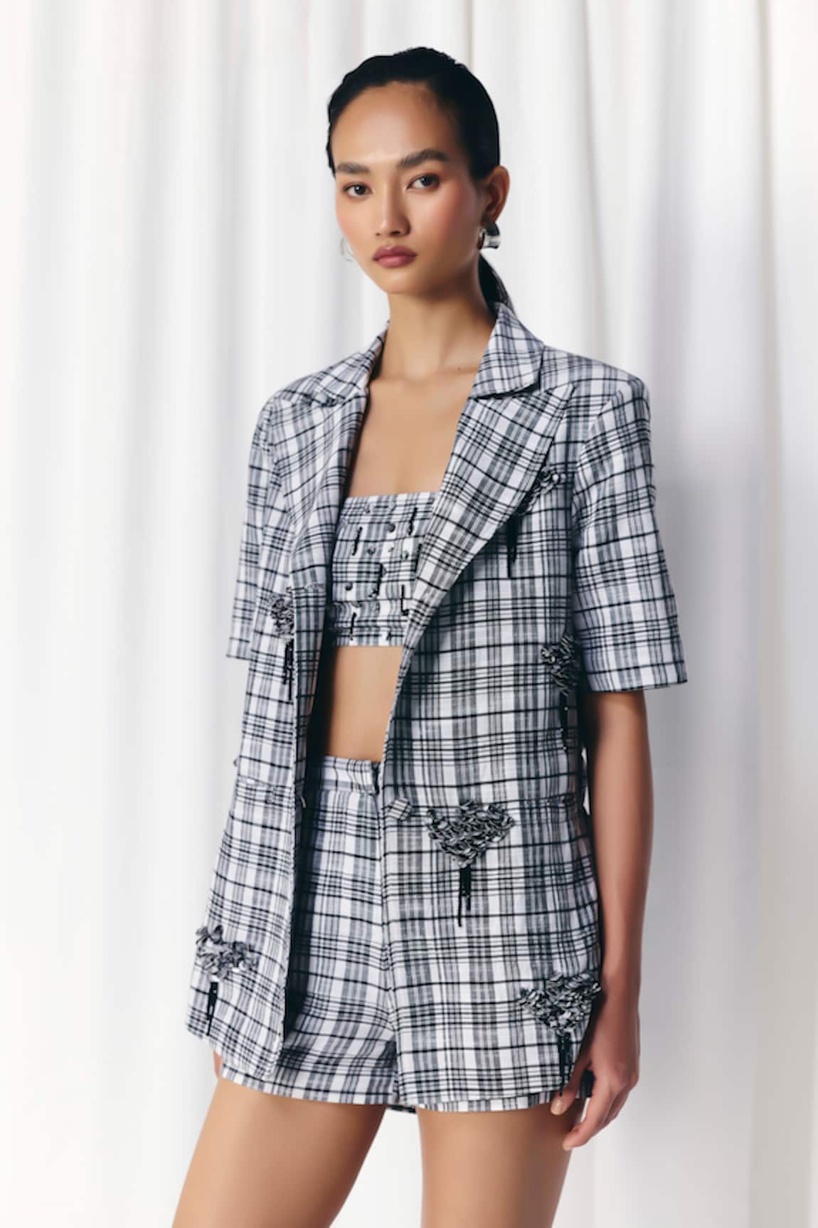 Mellowdrama Check Embellished Blazer 