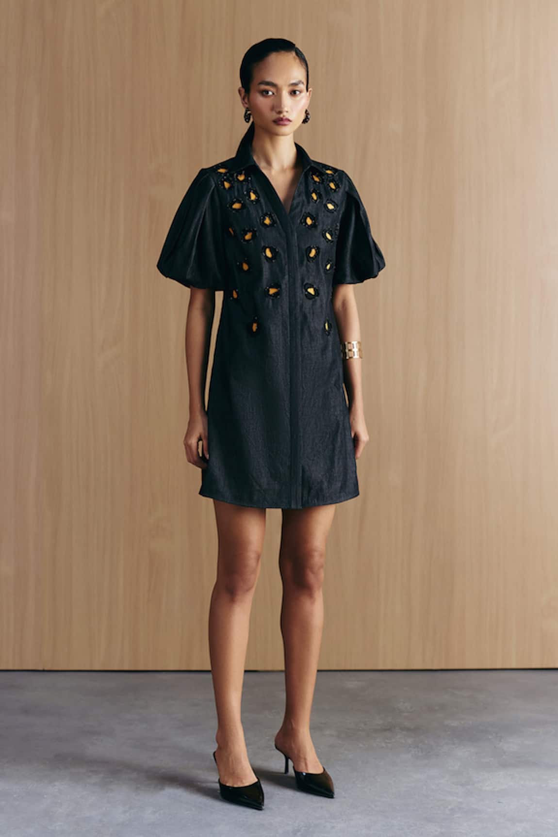 Mellowdrama Black Denim Embellished Dress 