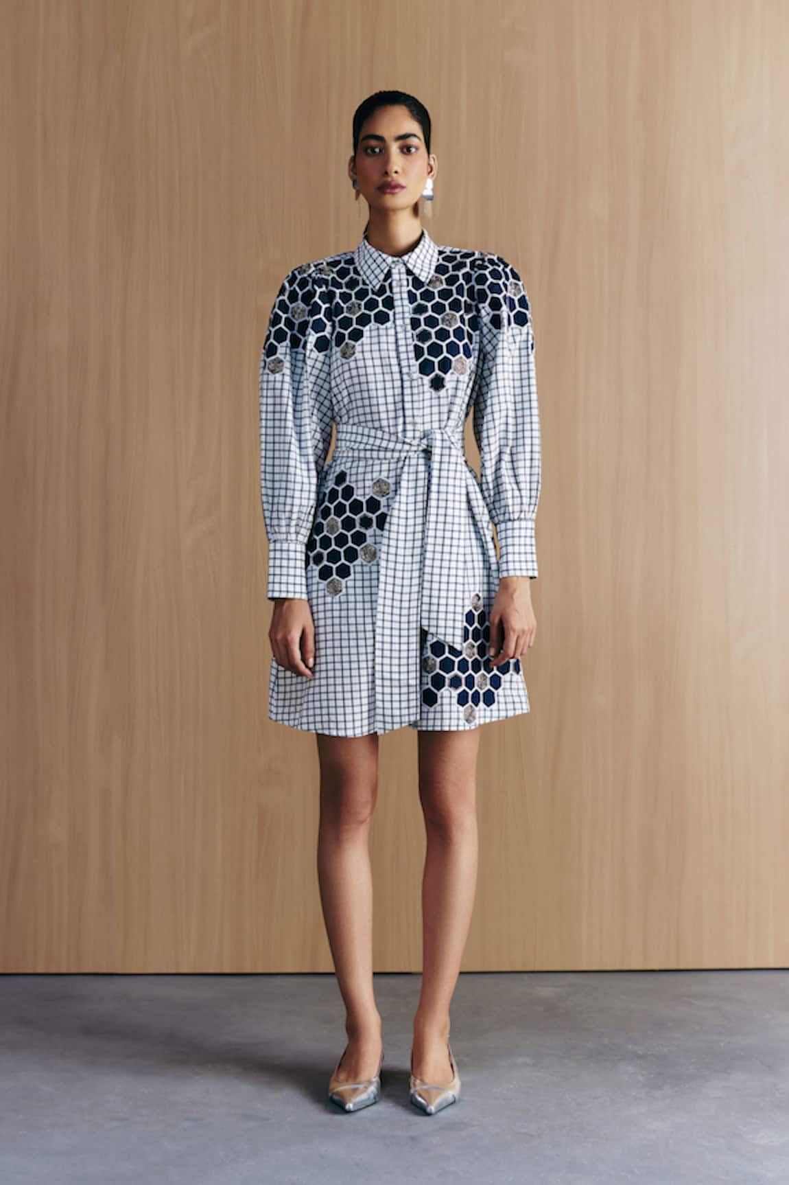 Mellowdrama Check Embellished Shirt Dress 