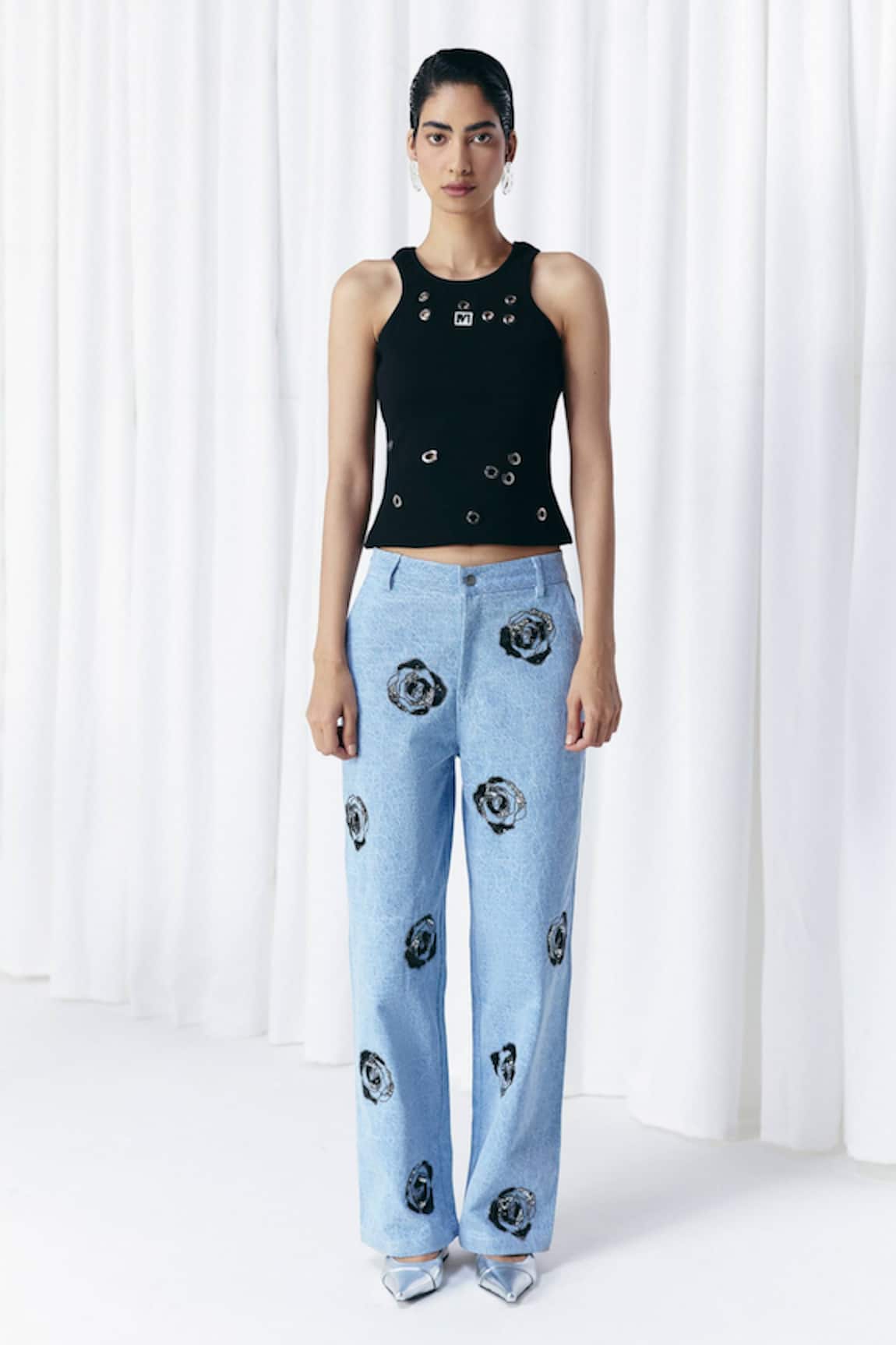 Mellowdrama Washed Denim Embellished Jeans 