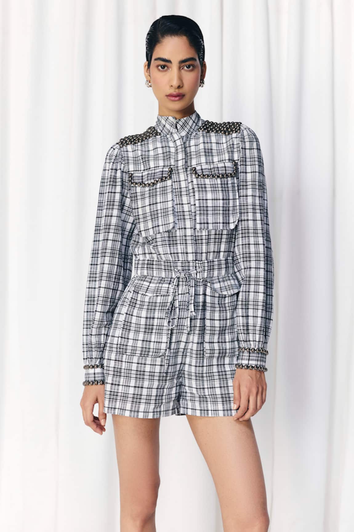 Mellowdrama Check Studded Playsuit 