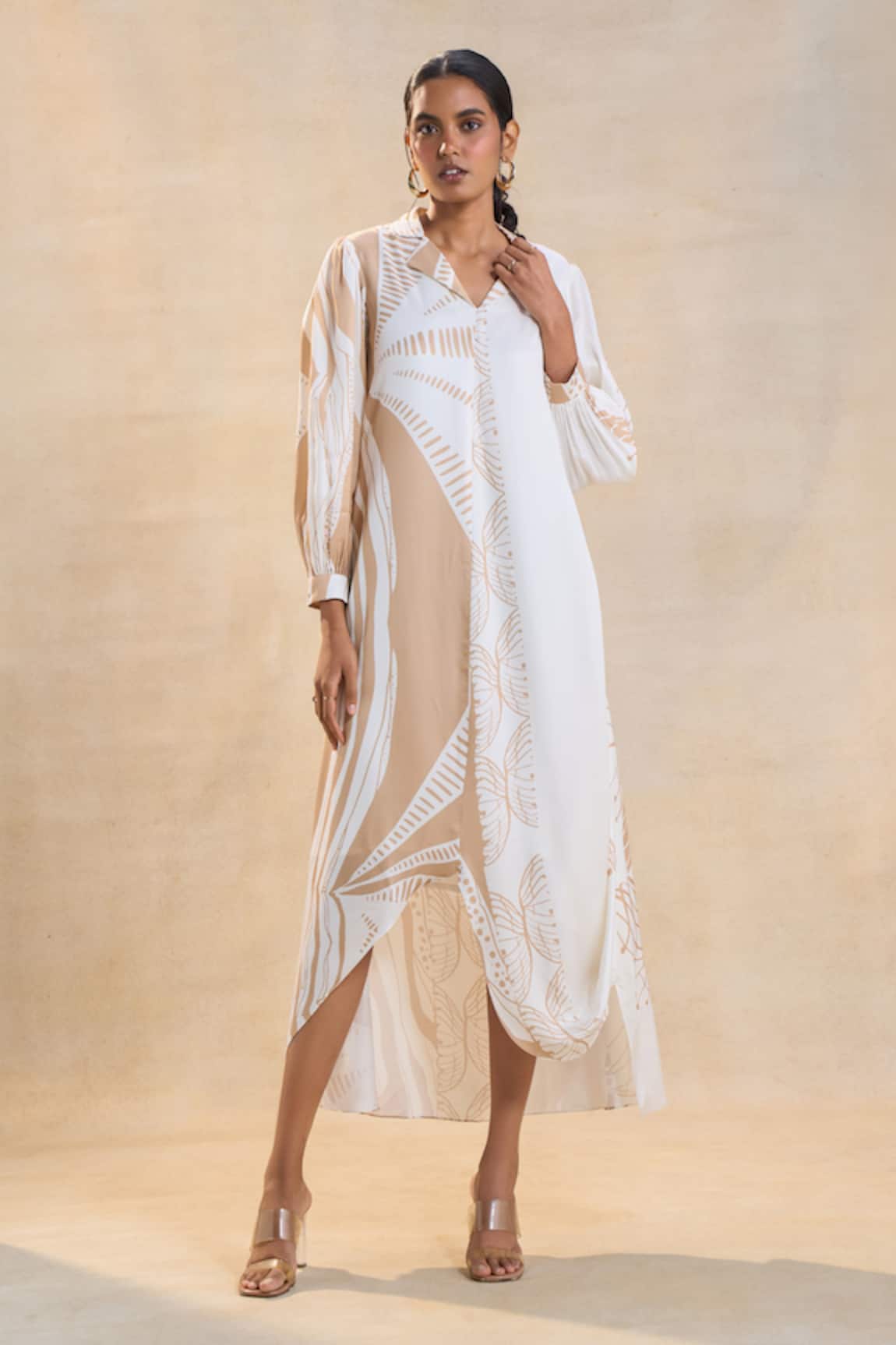 Vedika M White & Beige Jellyfish Dress 