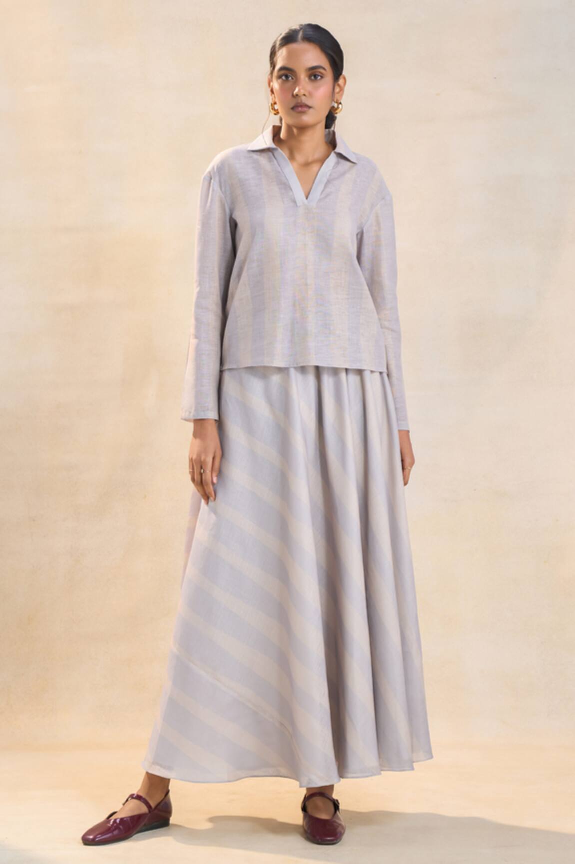 Vedika M Striped Cotton Linen Skirt Set 